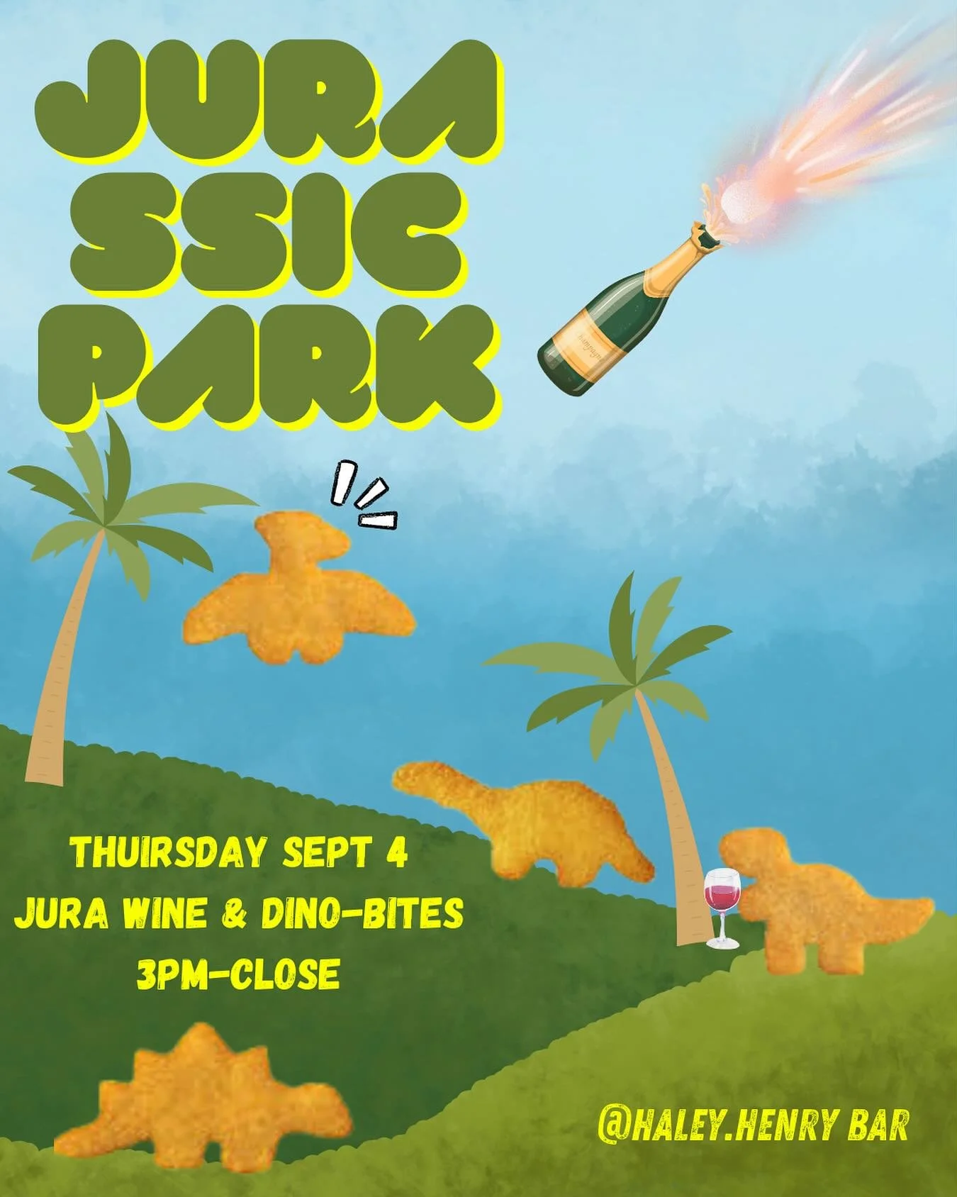 Coming in hot! Next Thursday we&rsquo;ll be pouring flights and serving bites all night long. This will be a party of Jurassic proportions, pairing Jura style wines with classic Dino nugs. Bring your chomping teeth &amp; stretch out those little T-Re