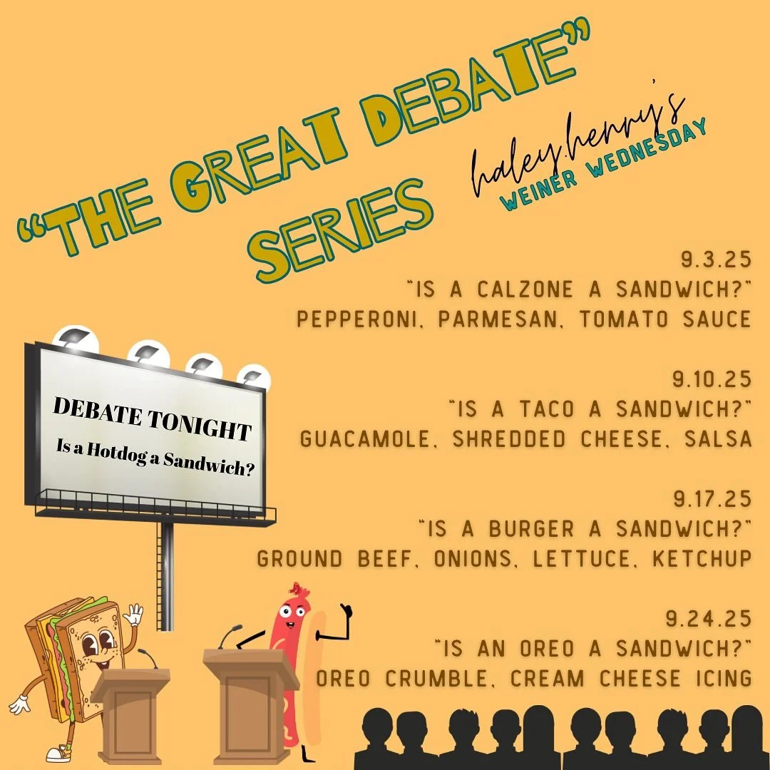 The great debate on what constitutes a &quot;sandwich&quot;...
Put your thinking cap on &amp; tastebuds to the test in this  months #weinerwednesday extravaganza!!! 

Pros? Cons? Are there really any when it comes to eating????? 🤷🏻 

#thegreatdebat