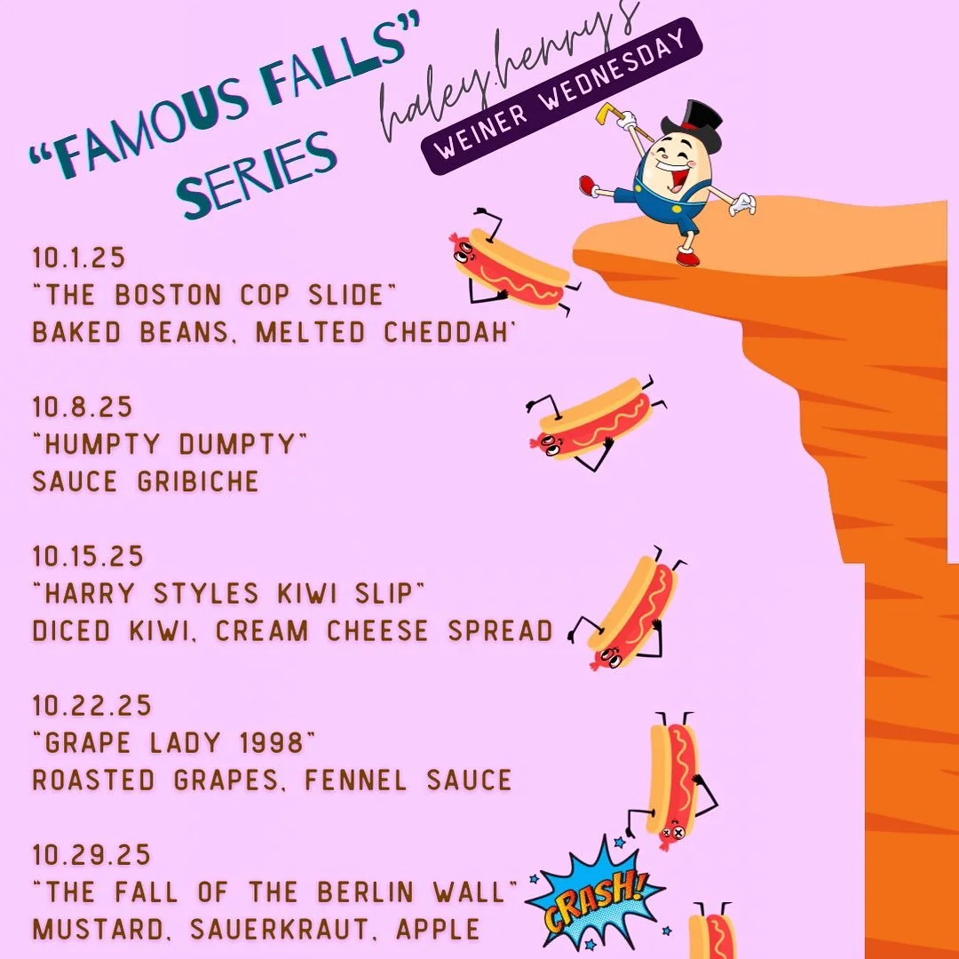 The Fall months are upon us 🍁 so we're taking this opportunity to explore some of the most memorable &quot;falls&quot; we know!!! 

October #weinerwednesday vibz are about all things #trippy so skedaddle your way over to our little wine shack and in