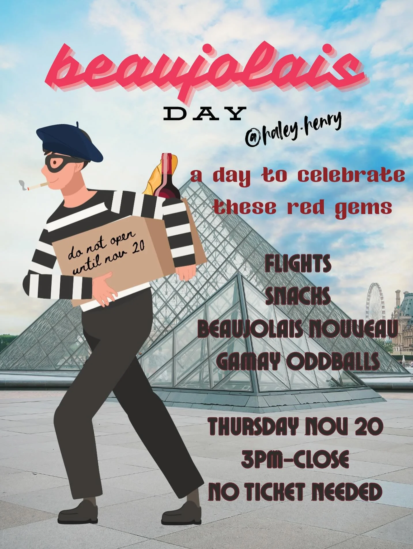 No need to steal THESE national treasures&hellip; We&rsquo;re pouring them all day on Thursday. It doesn&rsquo;t take a dapper detective to see that @haleyhenrybar is the place to be on #beaujolaisday. We&rsquo;ll be safecracking cases and keying ope