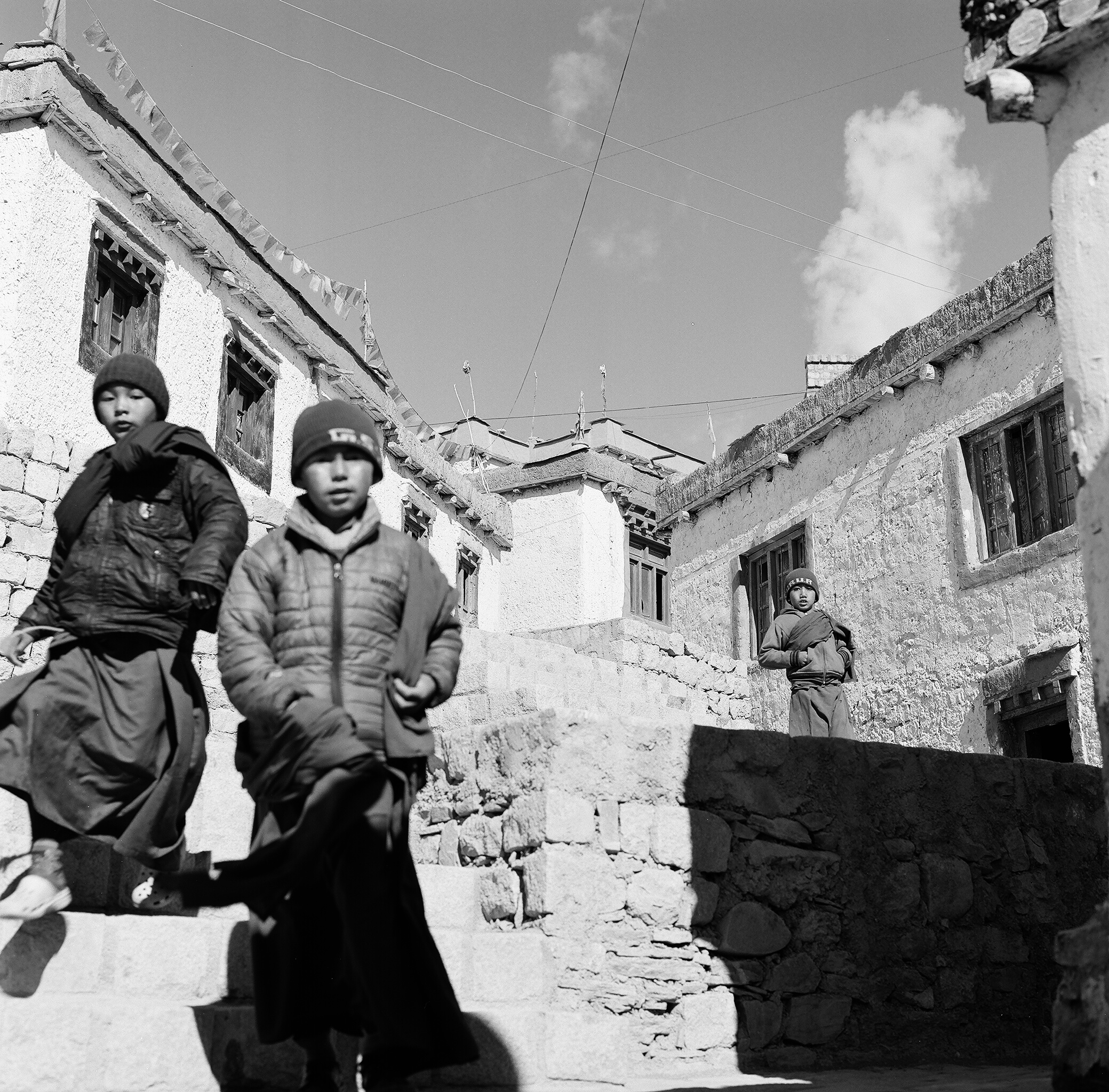 Young buddhism students in Lamayuru, 100km west to Leh. Buddhism schools are numerous. All the east Ladakh is influenced by the close Tibet, and thus is strongly devoted to Buddhism. Traditions and spiritual practices are deeply rooted in the daily routines.