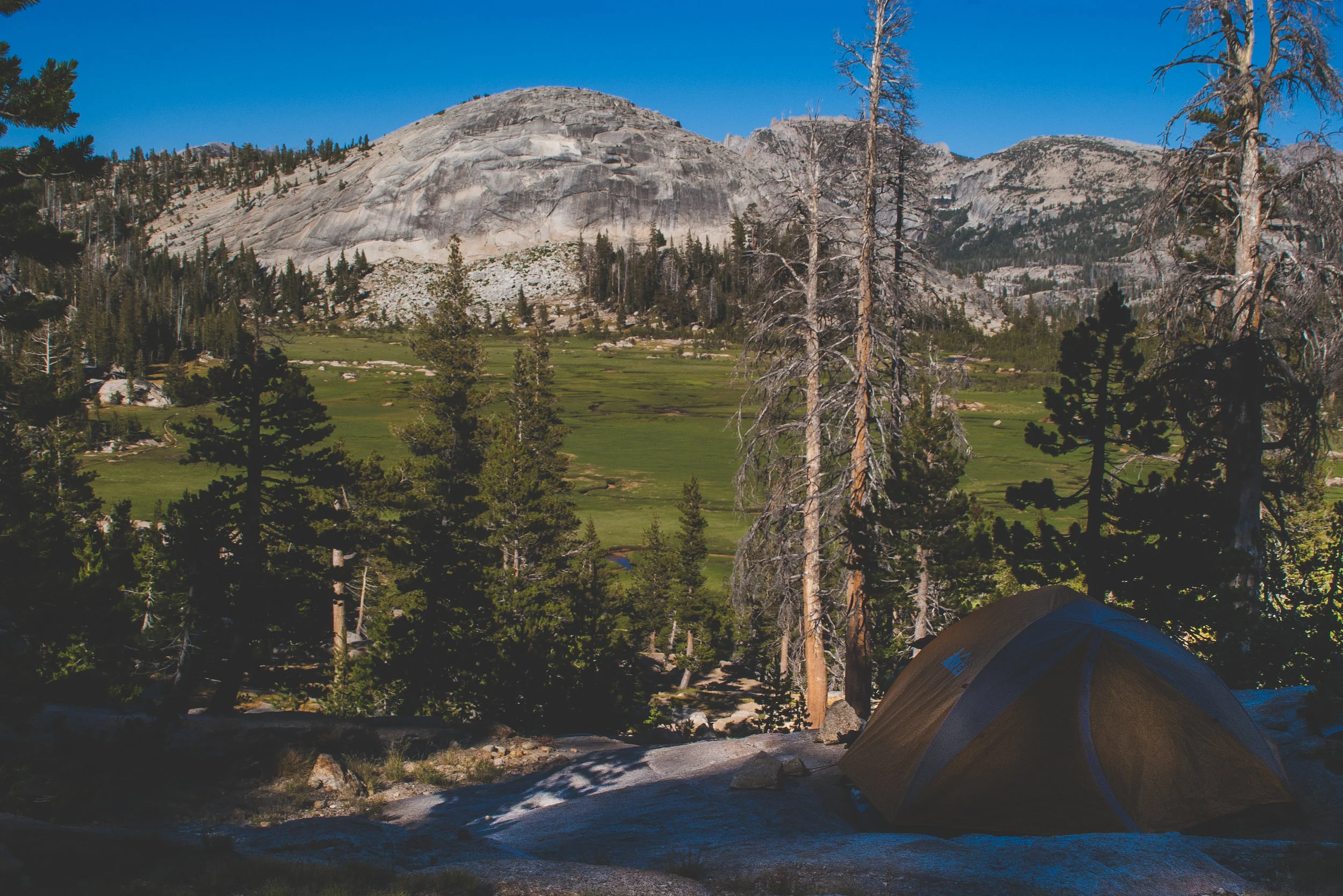We had to use rocks to secure our tent lines as there was no dirt for stakes on this ledge.