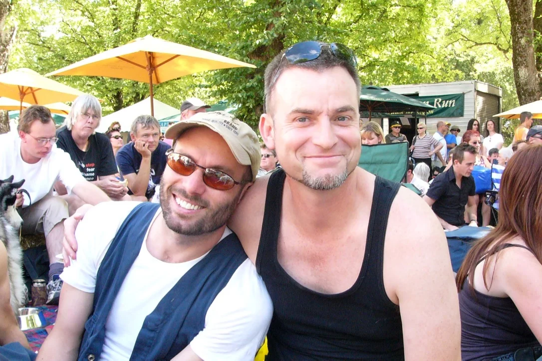Paul Kidd (right) and husband Brett Allan, ChillOut 2006.