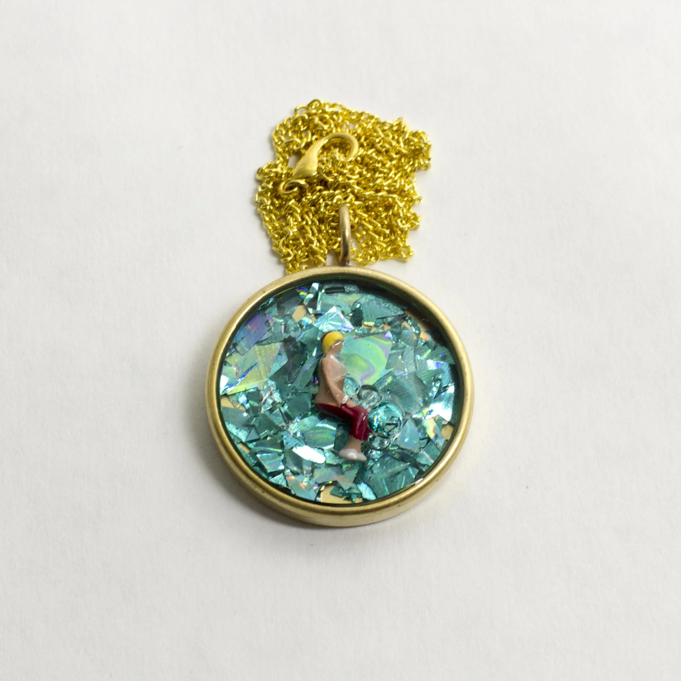 Brass Bezel Encased Resin Scene Necklaces 