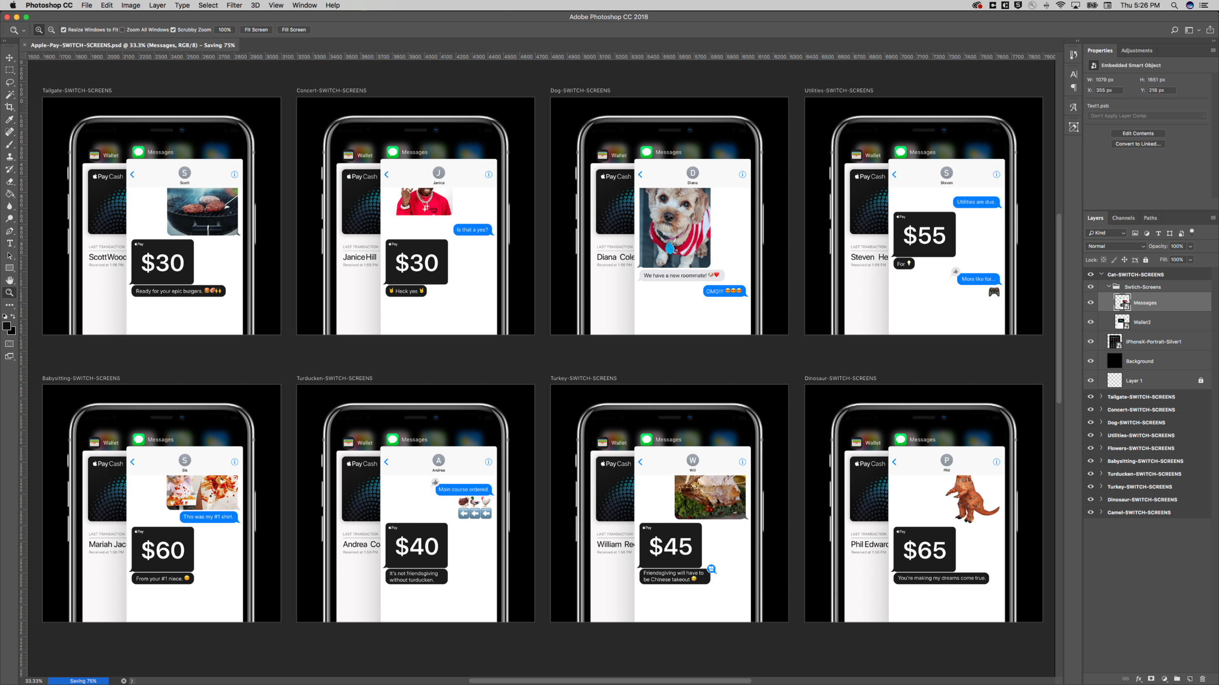 Art direction storyboarding for Apple Pay national campaign