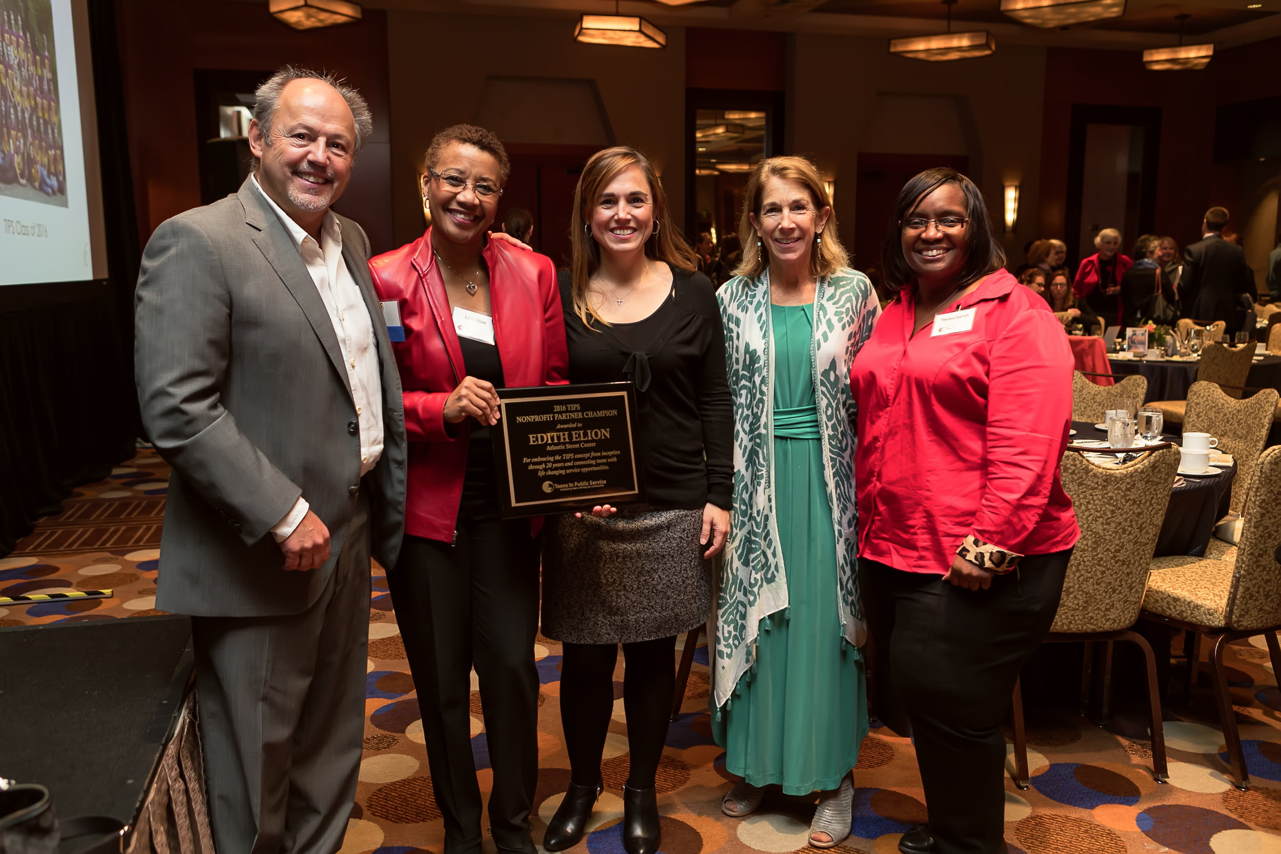 From left to right: Joe Brotherton (TIPS Board of Directors), Edith Elion (Atlantic Street Center), Tia Heim (TIPS Co-Founder), Maureen Brotherton (TIPS Co-Founder), and Theresa Everett (Atlantic Street Center)