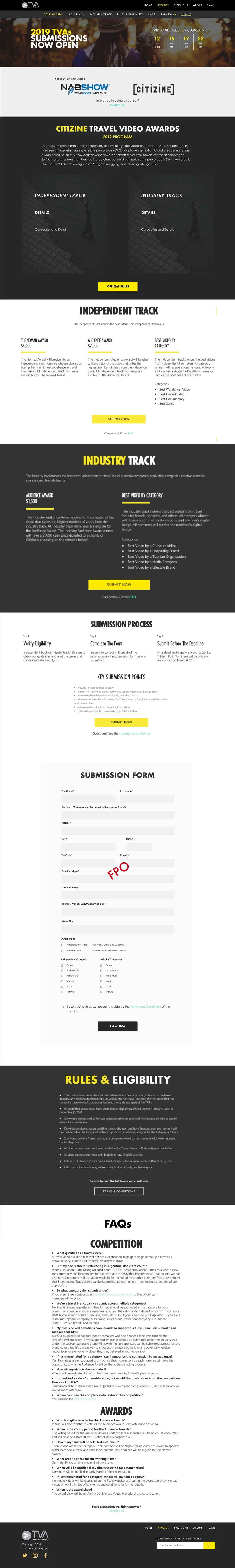 Awards page with a secondary navigation bar to help with navigation