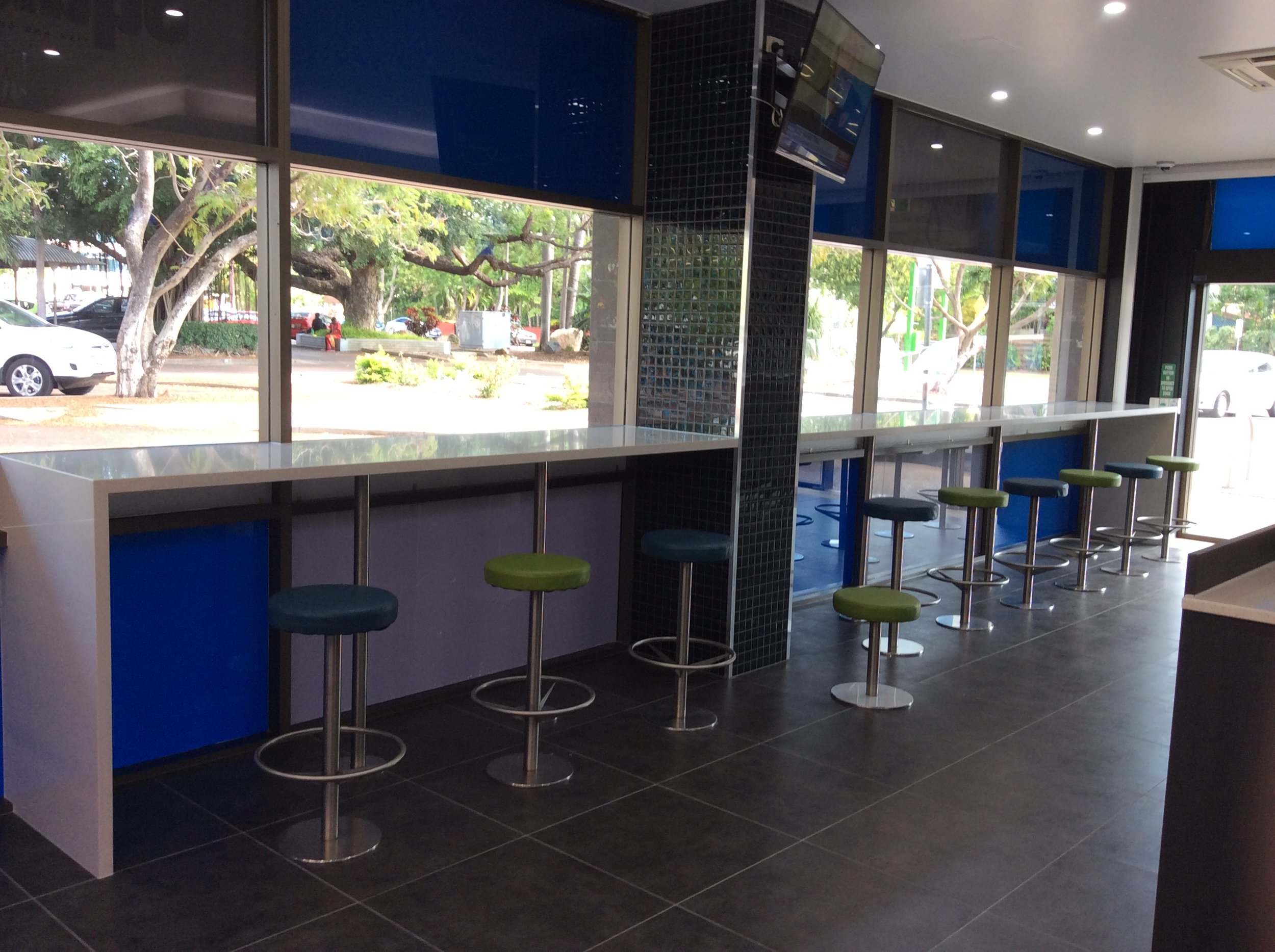 Commercial stone counter tops with waterfall ends