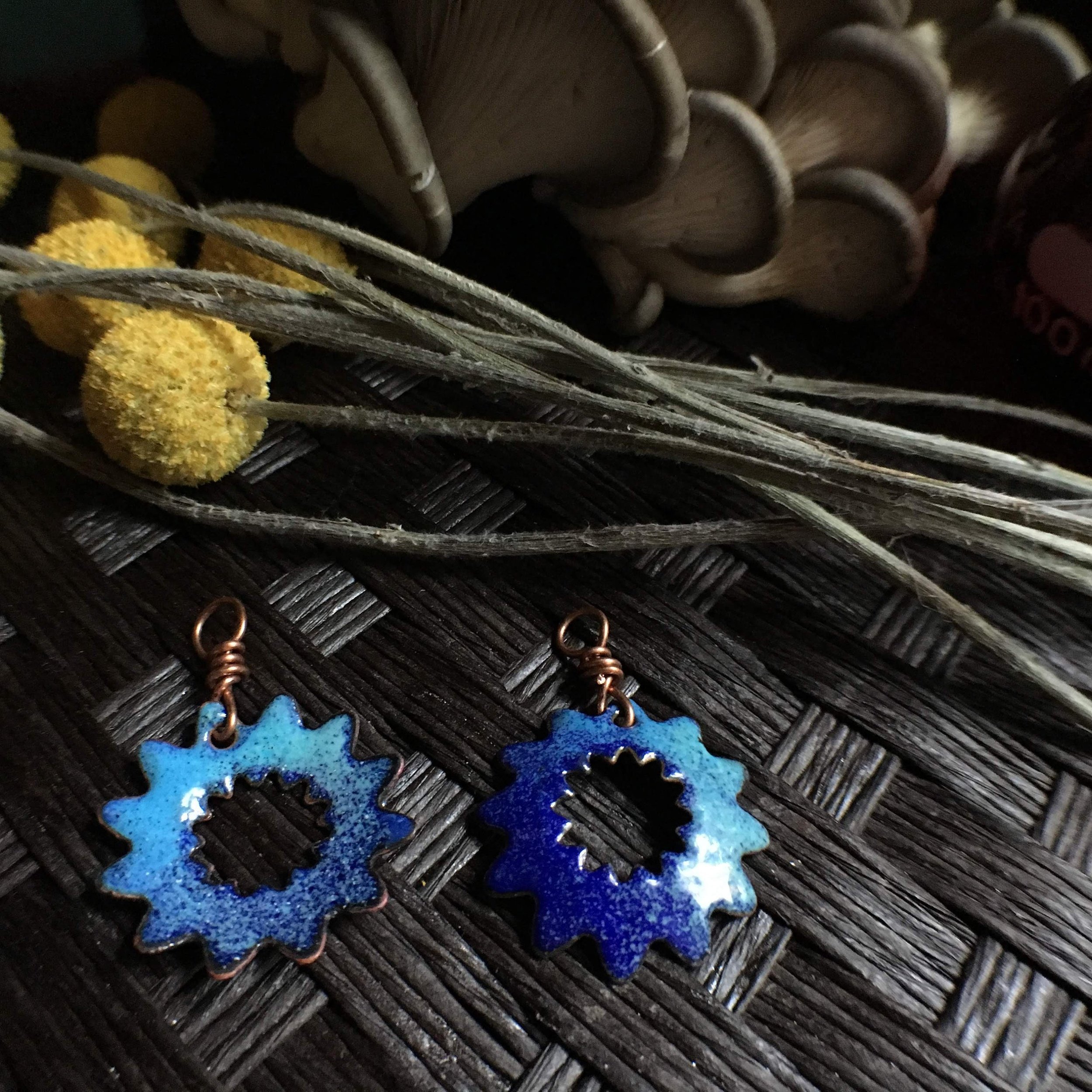 Shades Of Blue Sun Pendant Necklace | Torch Fired Glass Enamel