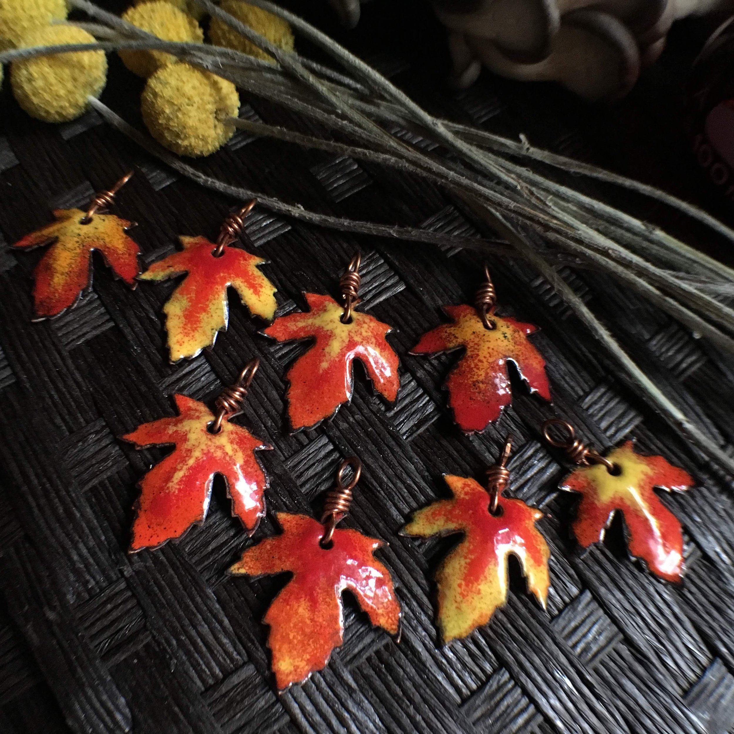 Autumn Leaf Pendant Necklace | Torch Fired Glass Enamel