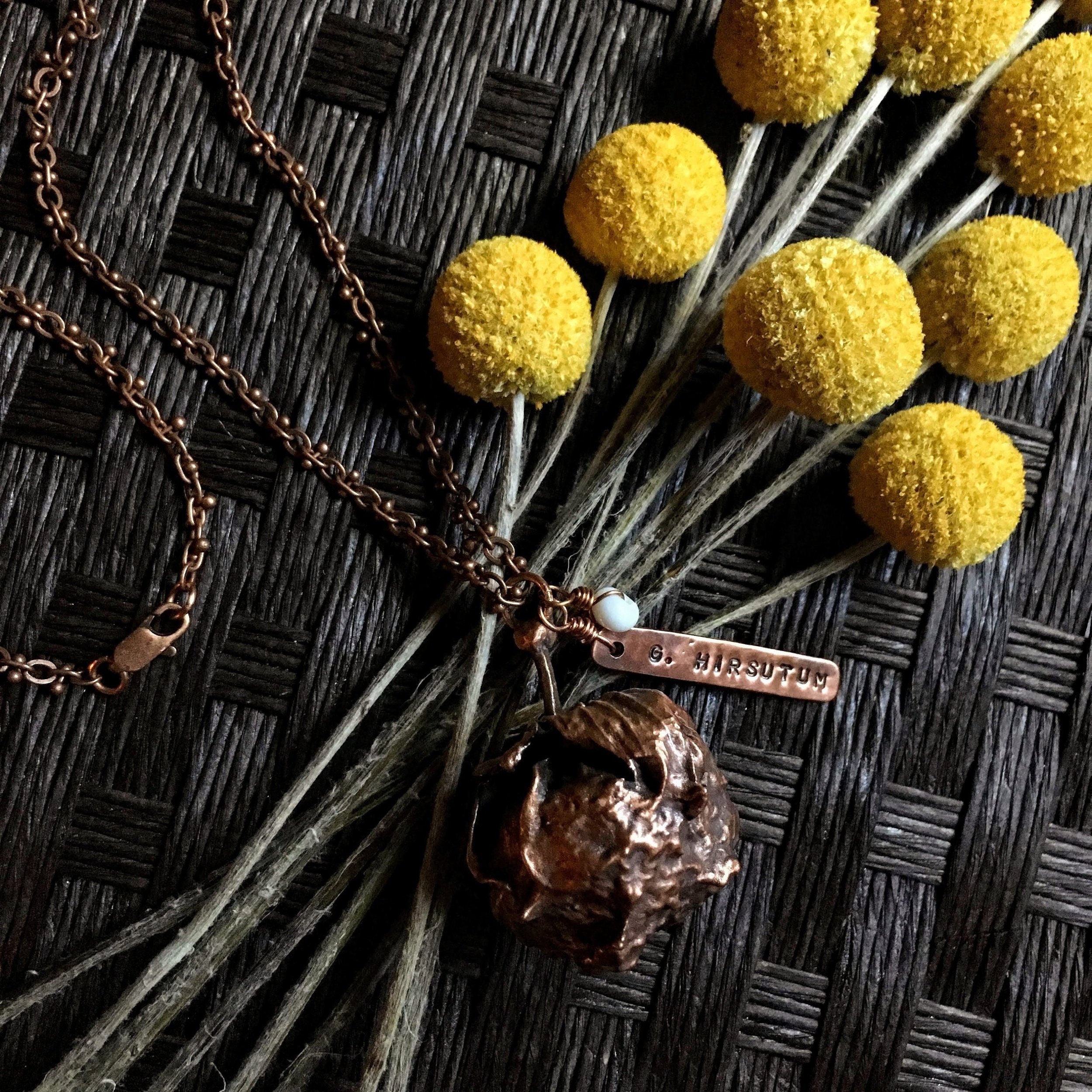 Cotton Specimen Necklace (Gossypium hirsutum) | Copper Electroformed Pendant