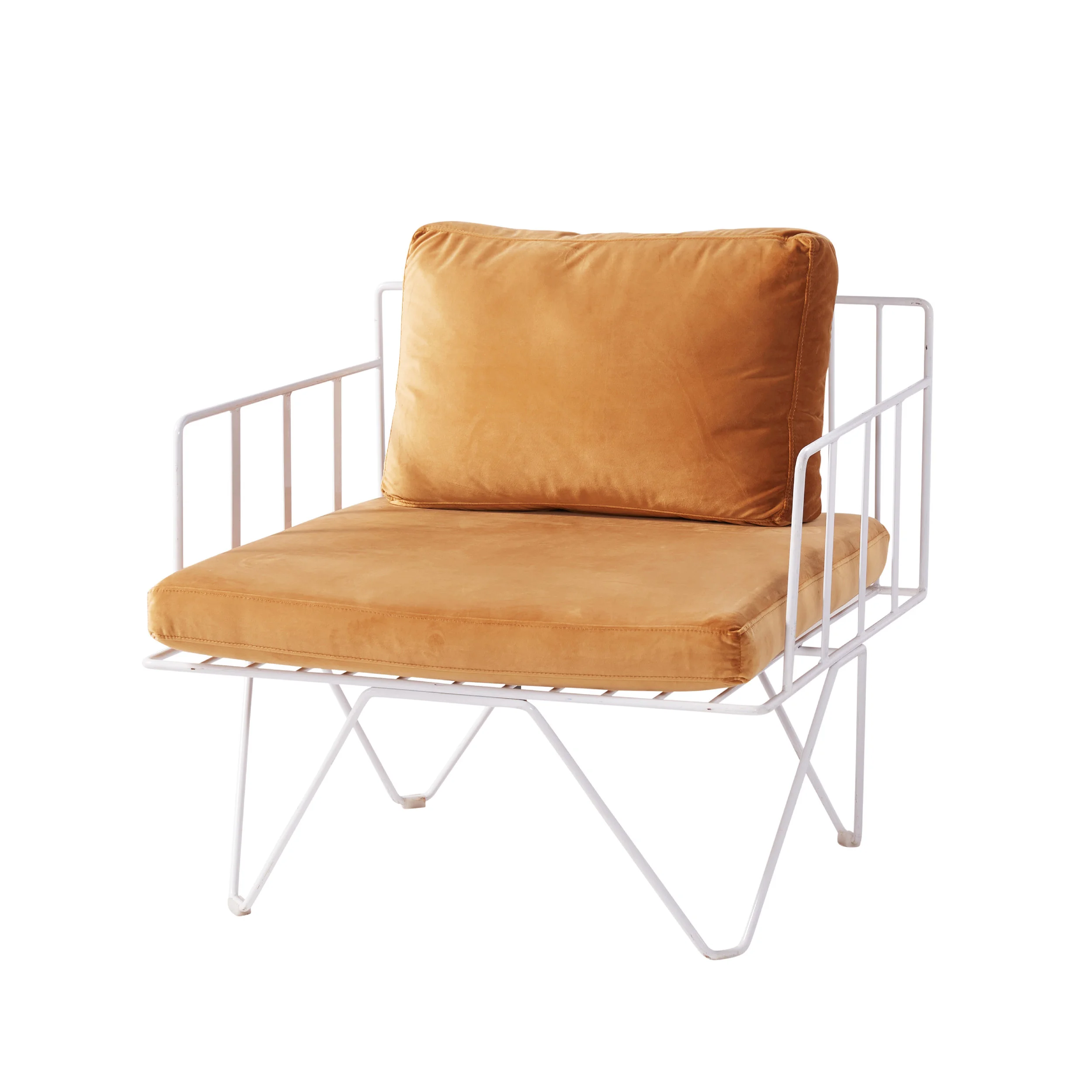 WIRE ARMCHAIR - WHITE/MUSTARD
