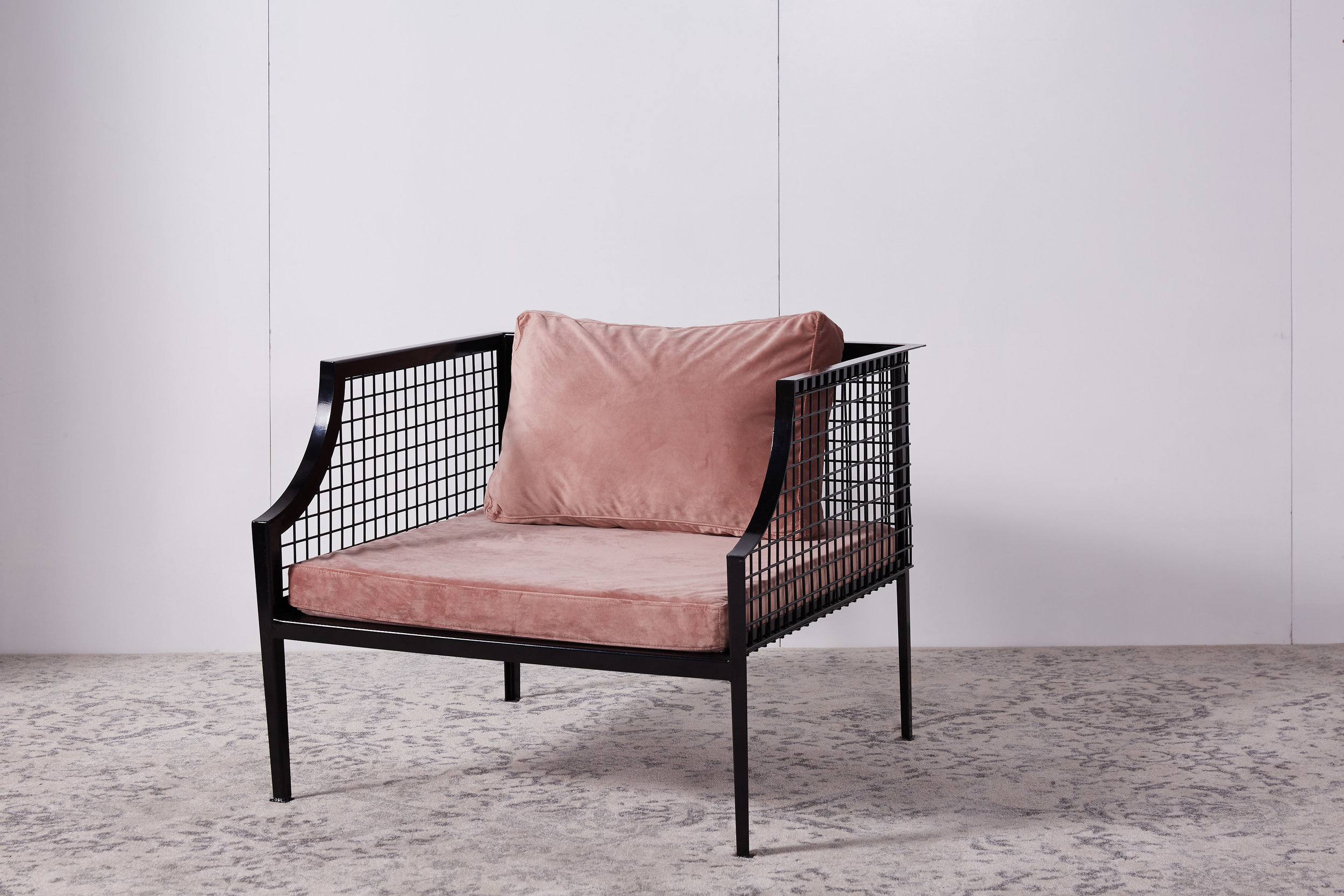 black mesh rex armchair pink — simply seated  sydney event hire