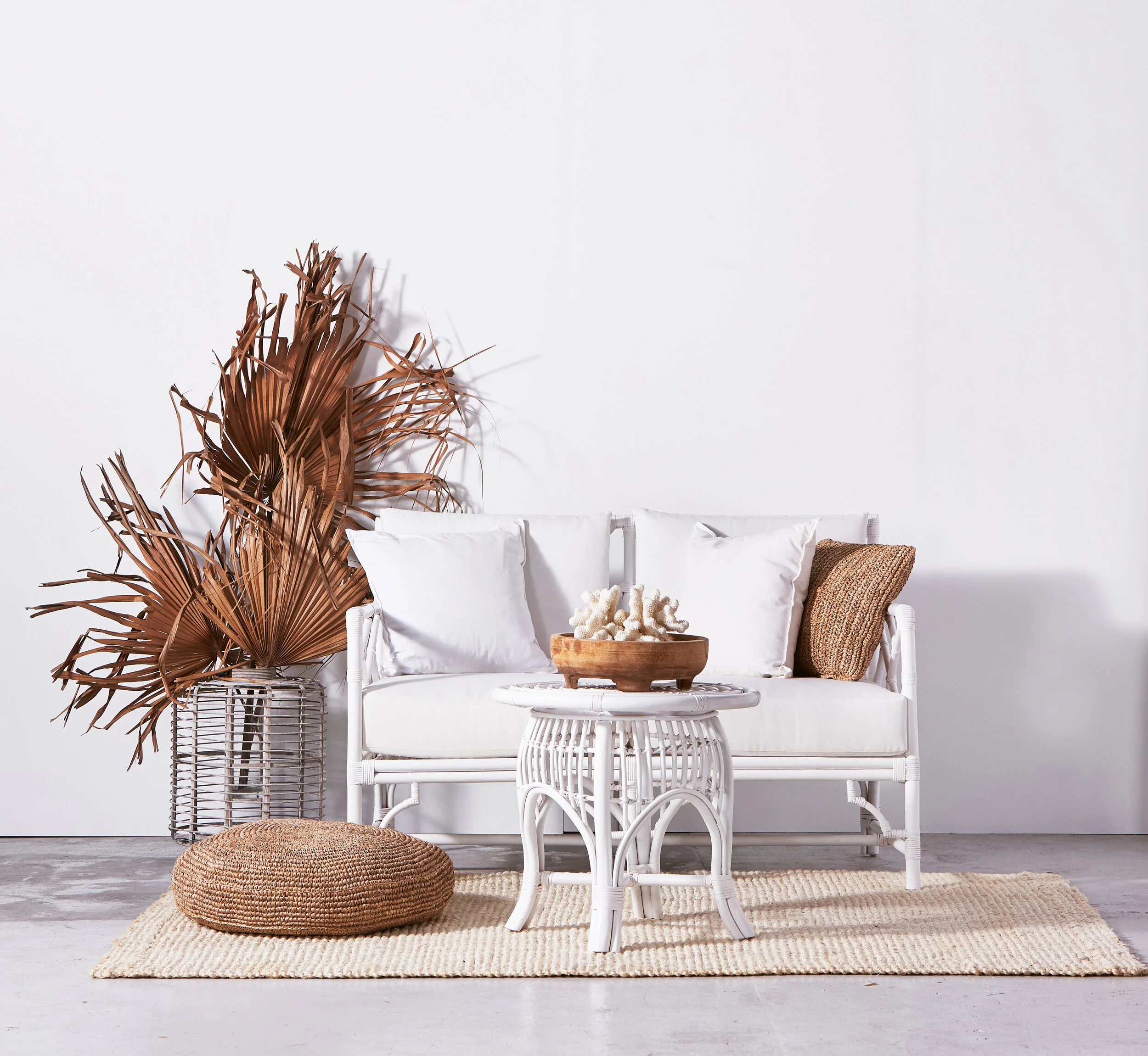 White Rattan Sofa