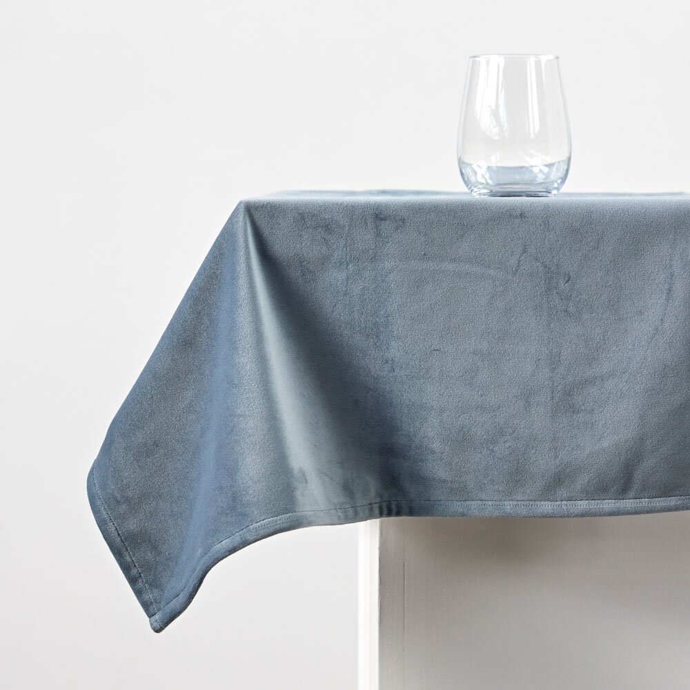 STEEL BLUE VELVET TABLECLOTH HIRE