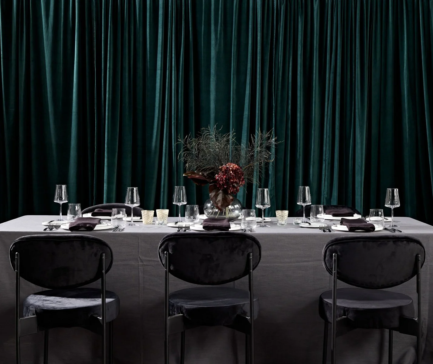 Charcoal tablecloth rental