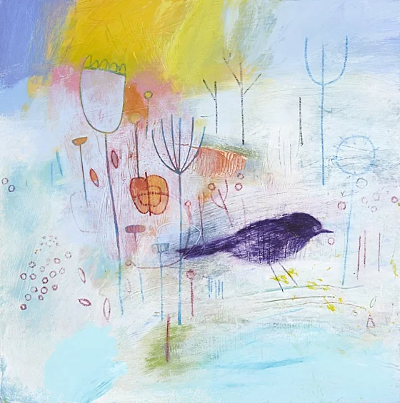 Just One Blackbird...5 – Acrylic on Hardboard, Framed - White Float Frame