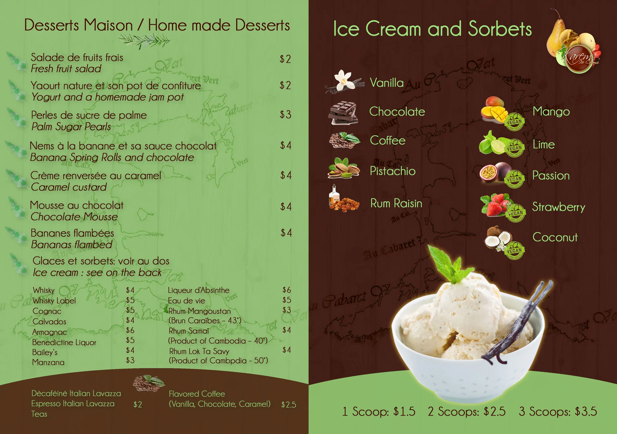 Carte Dessert Au Cabaret Vert (Battambang, Cambodge)