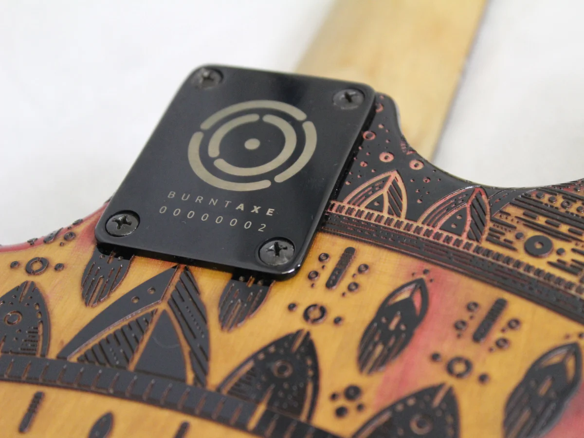 burtnaxe two neck plate customised and laser etched by burntaxe in brighton uk