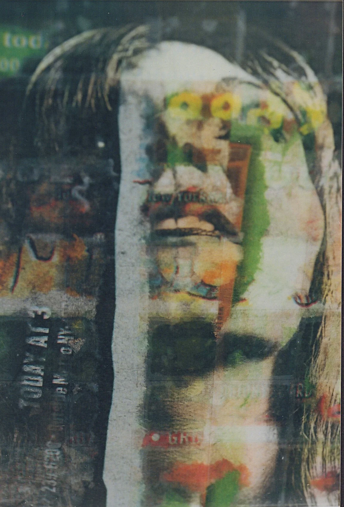 Transparency with newsprint and scotchtape