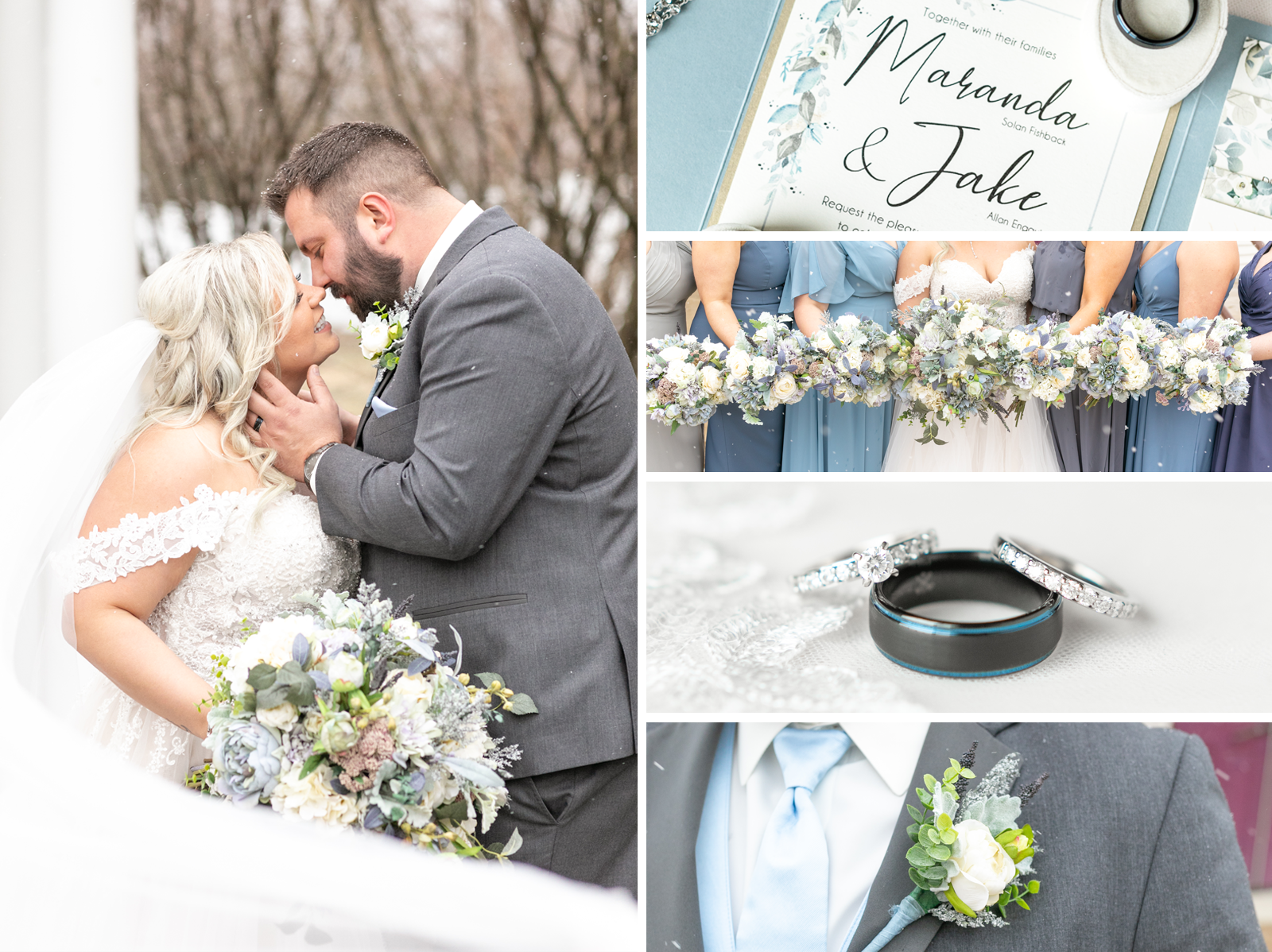 Maranda &amp; Jake | Snowy Dusty Blue Winter Wedding at Aberdeen Manor in Valparaiso, Indiana