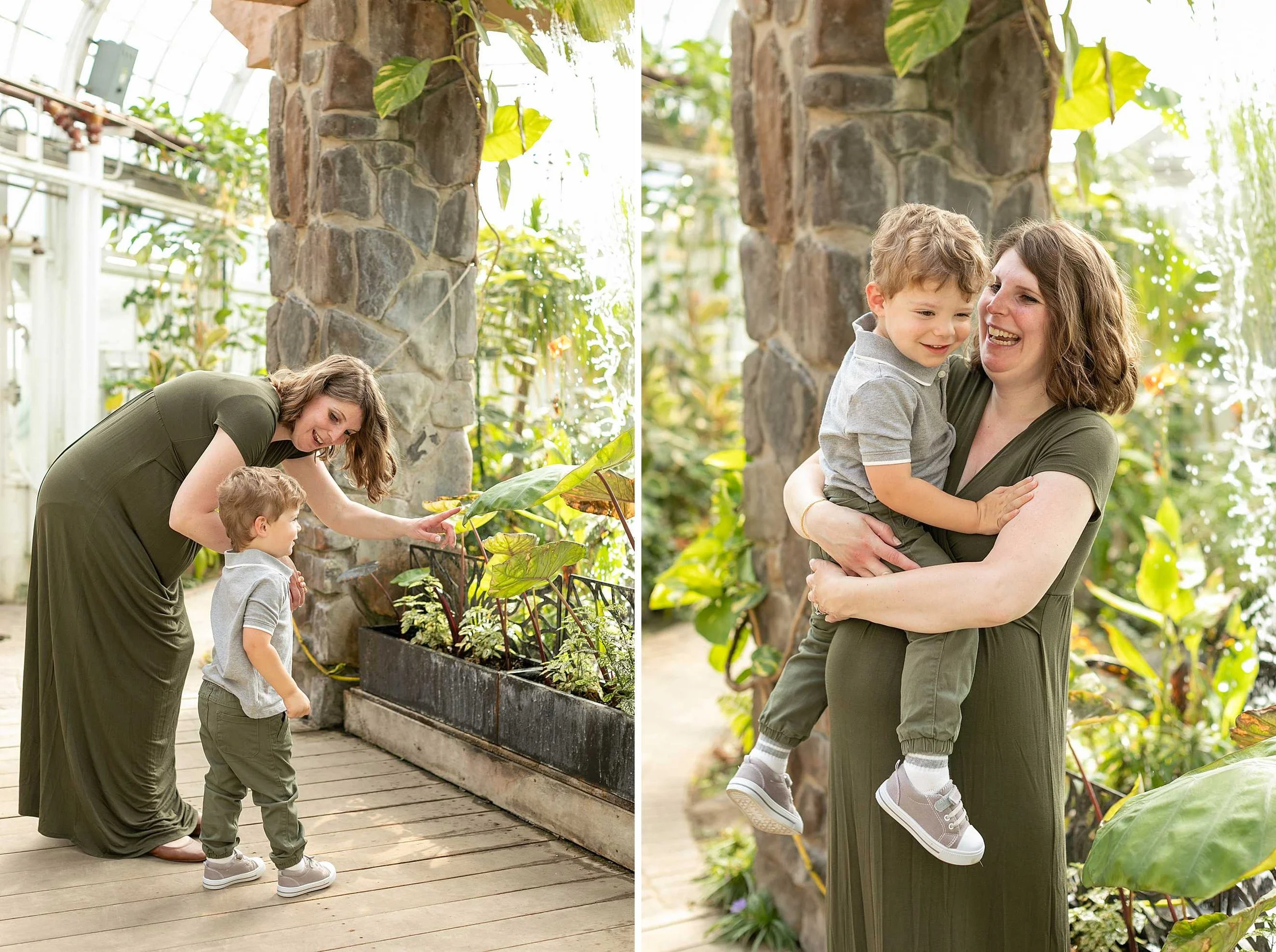 Bird haven greenhouse maternity family photos at pilcher park in joliet illinois