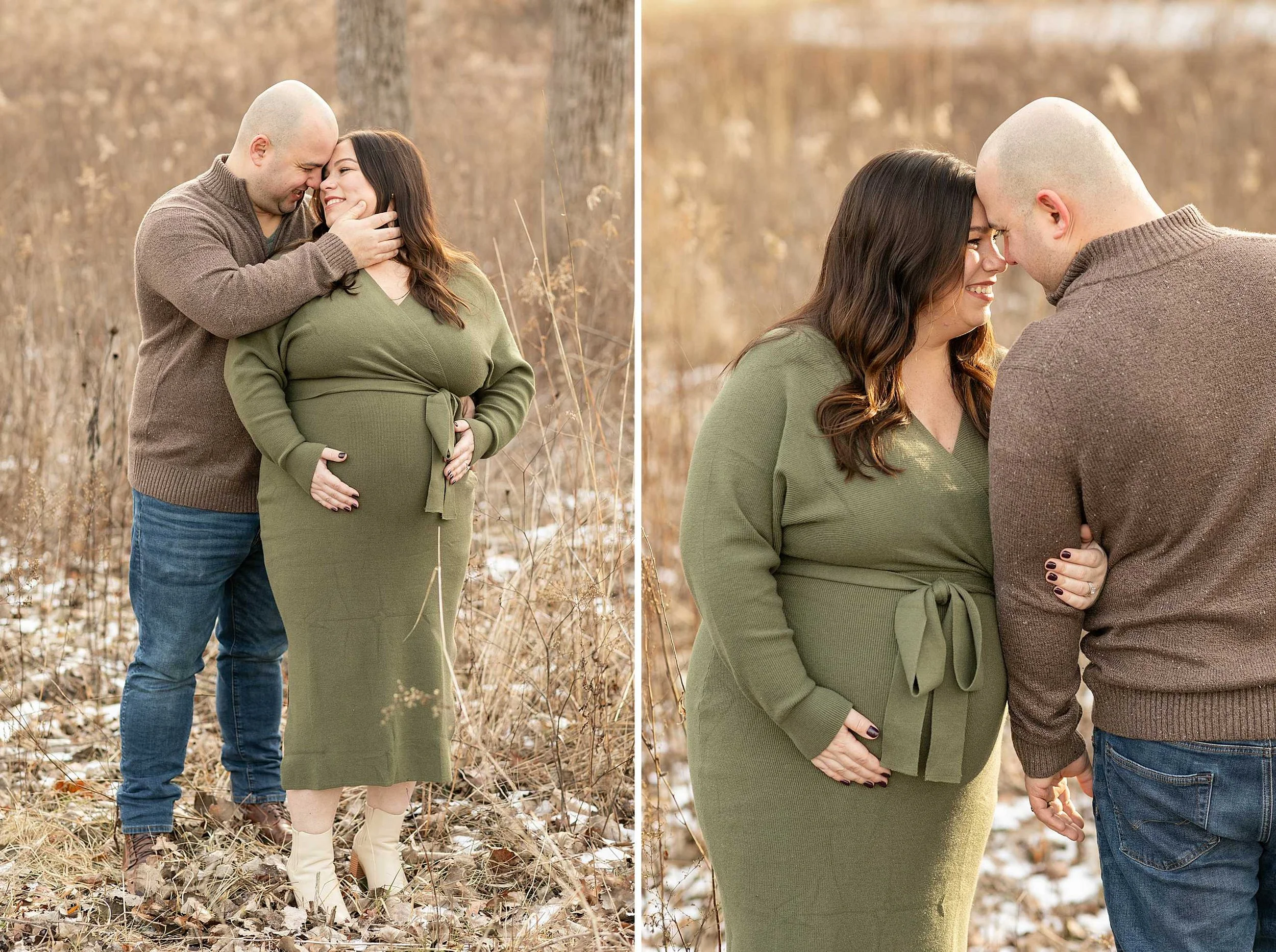 Winter woods maternity session at Goodenow grove in Beecher illinois