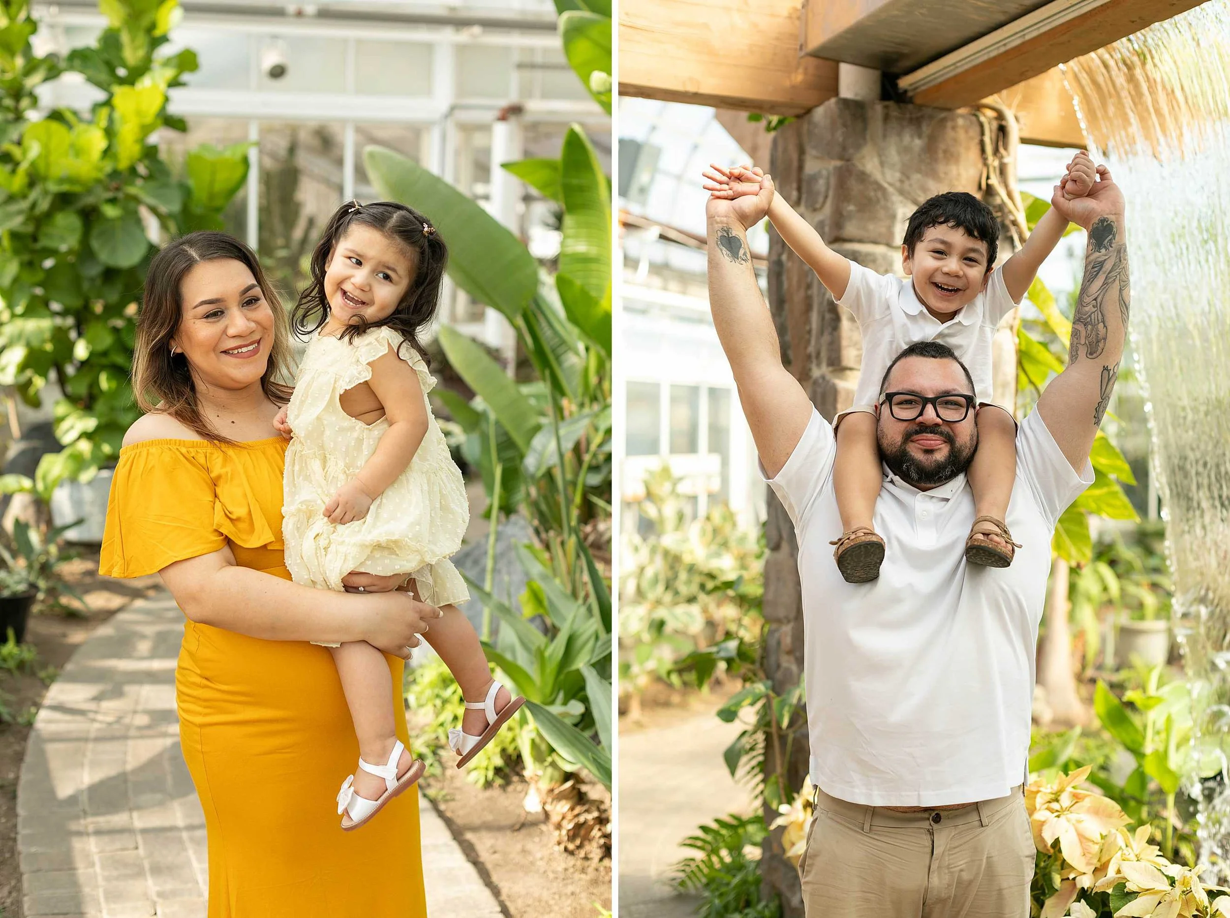Winter bird haven greenhouse maternity family session yellow maternity dress joliet illinois