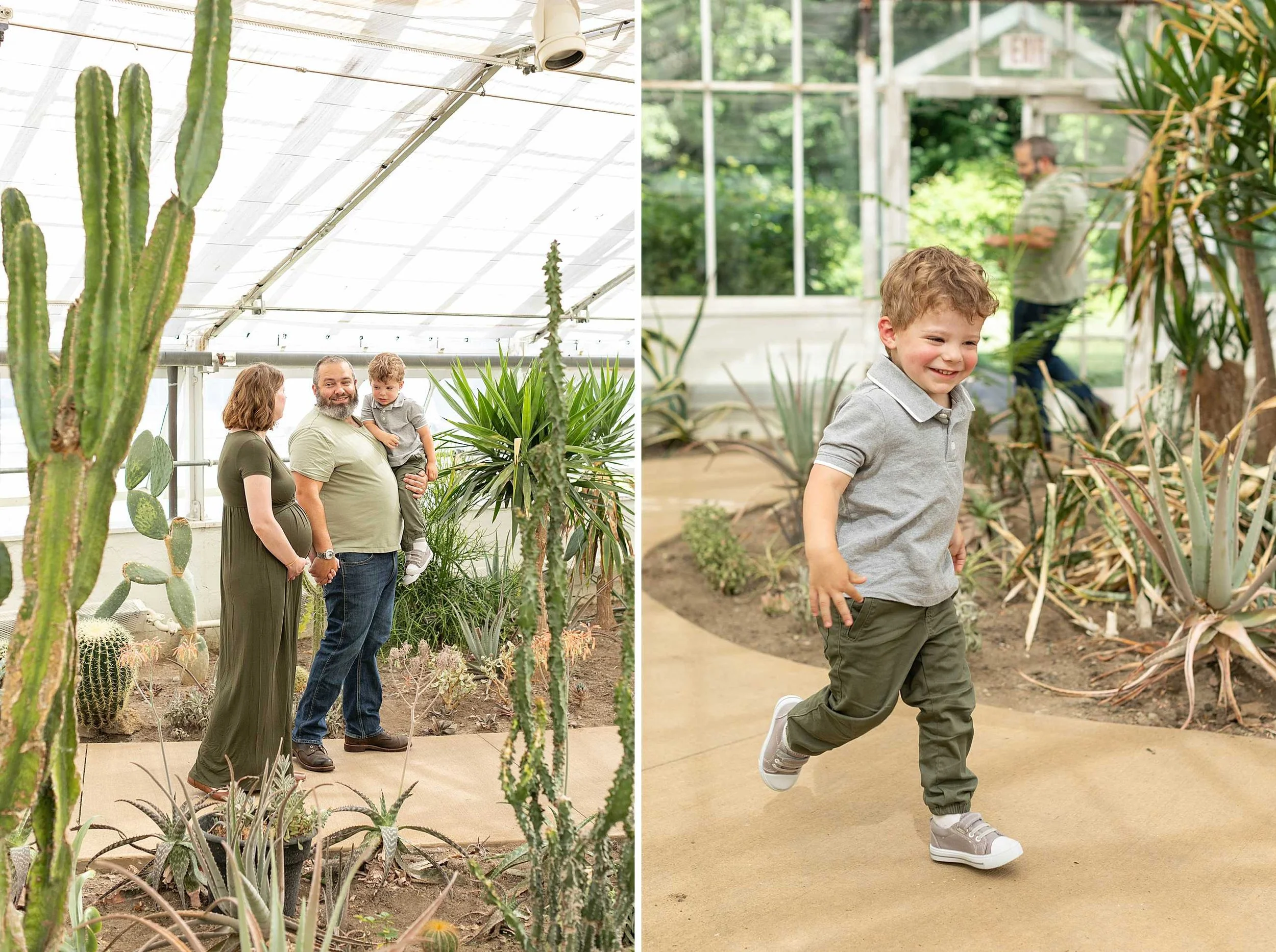 Bird haven greenhouse maternity family photos at pilcher park in joliet illinois