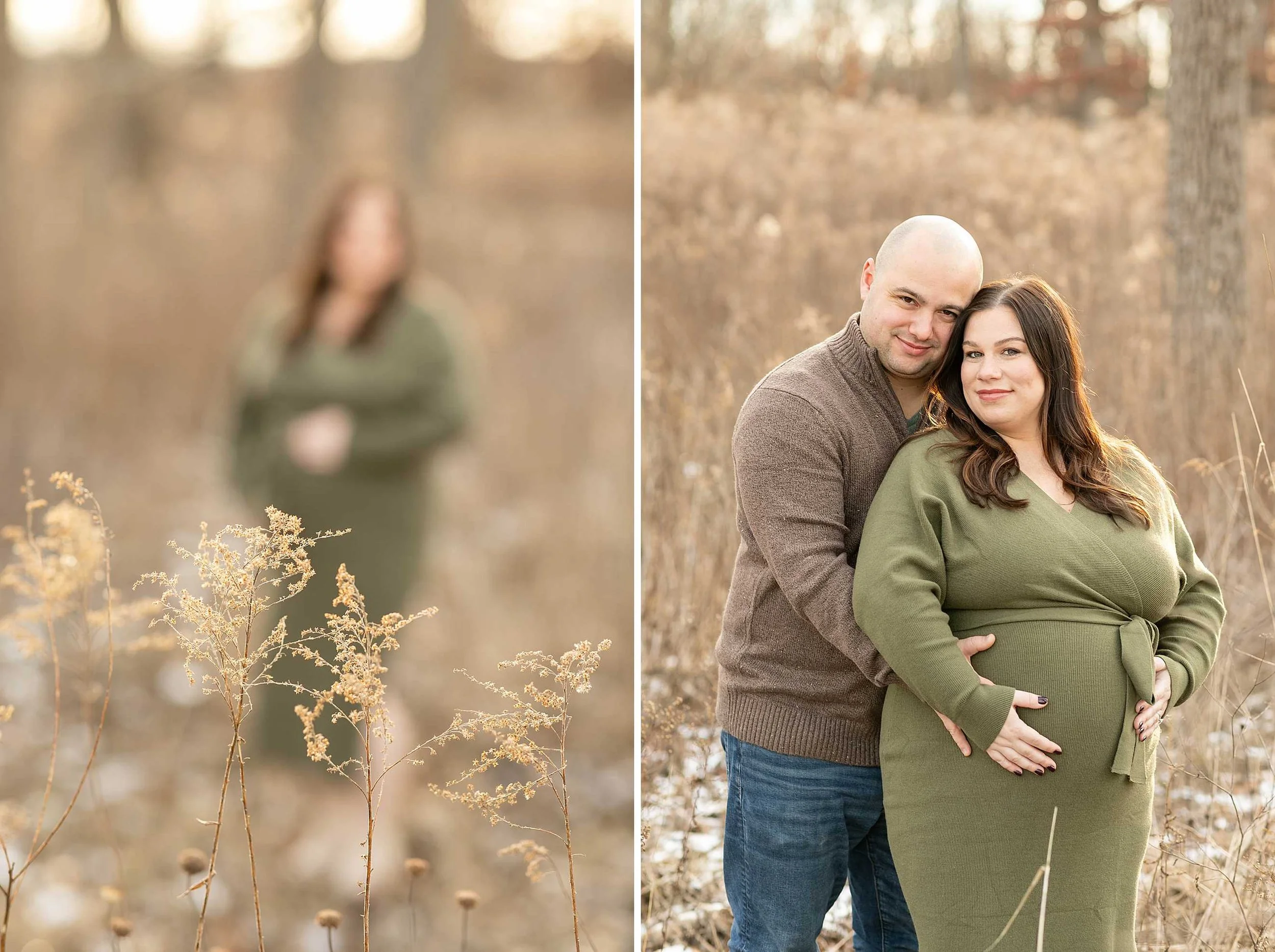 Winter woods maternity session at Goodenow grove in Beecher illinois