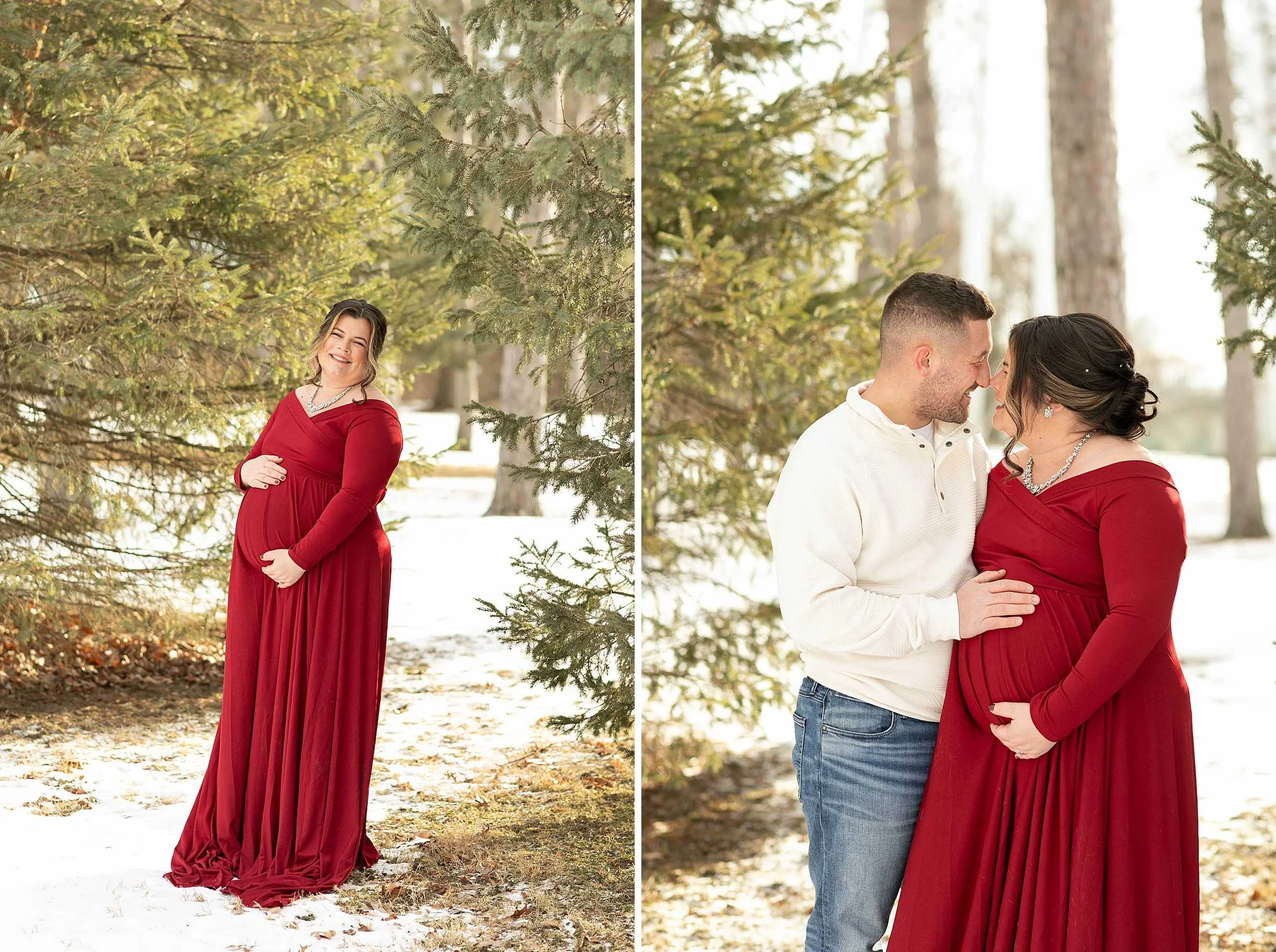 Snowy winter maternity session at evergreen park in Lowell Indiana