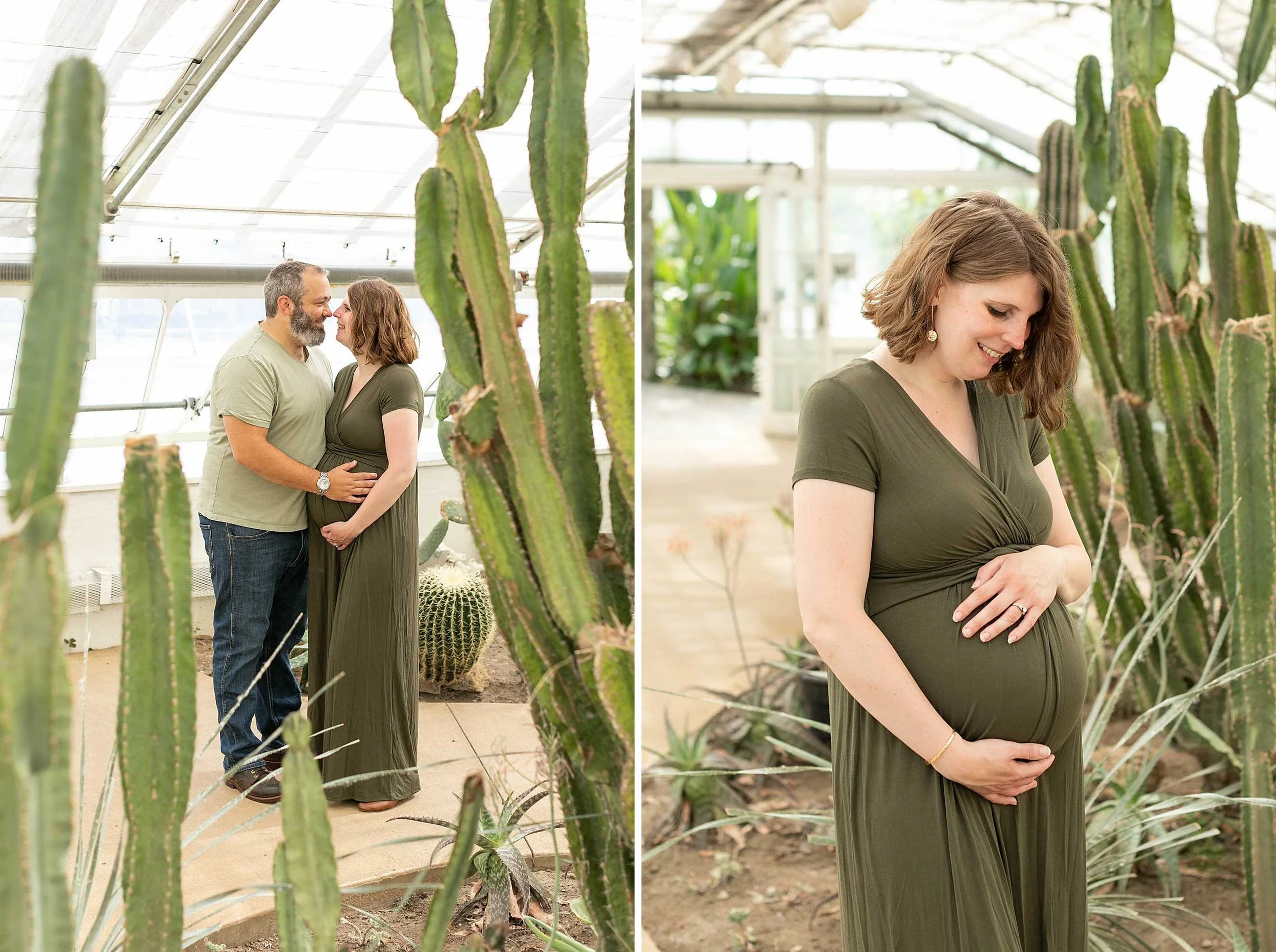 Bird haven greenhouse maternity family photos at pilcher park in joliet illinois