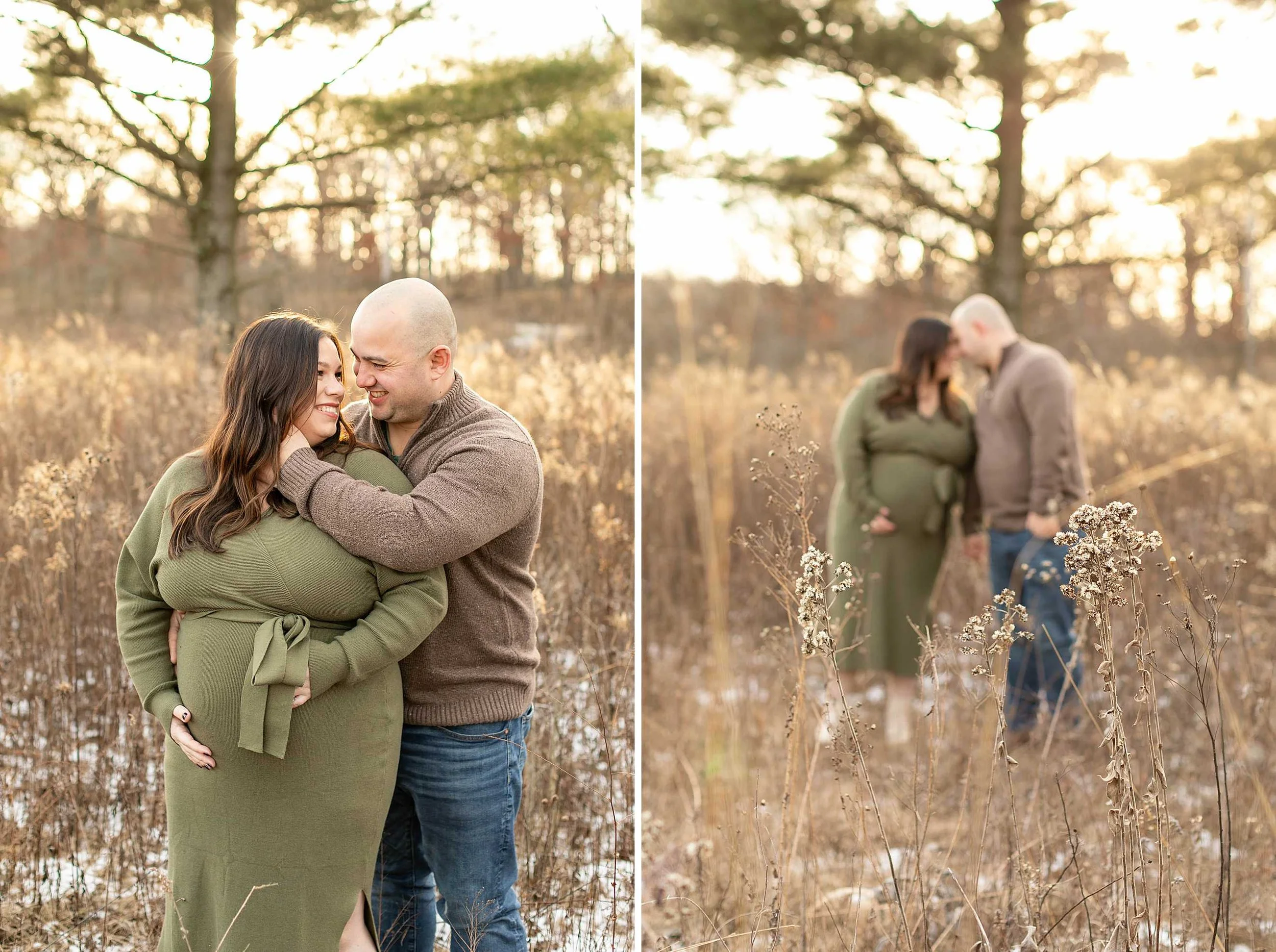 Winter woods maternity session at Goodenow grove in Beecher illinois