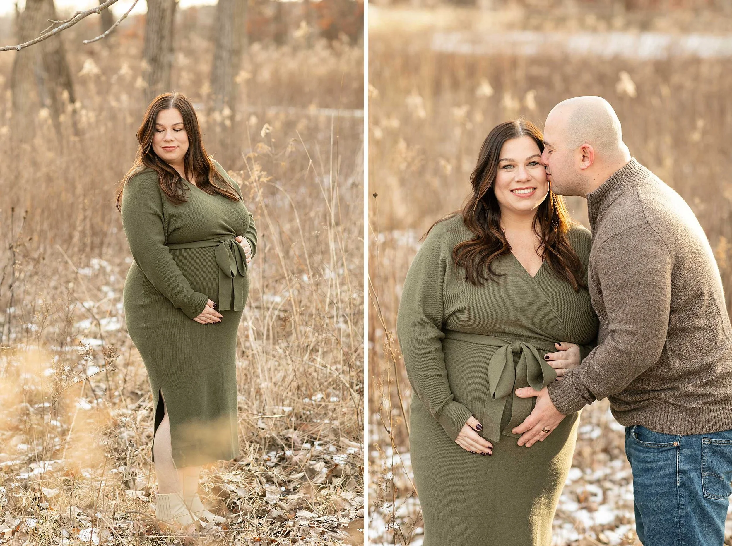 Winter woods maternity session at Goodenow grove in Beecher illinois
