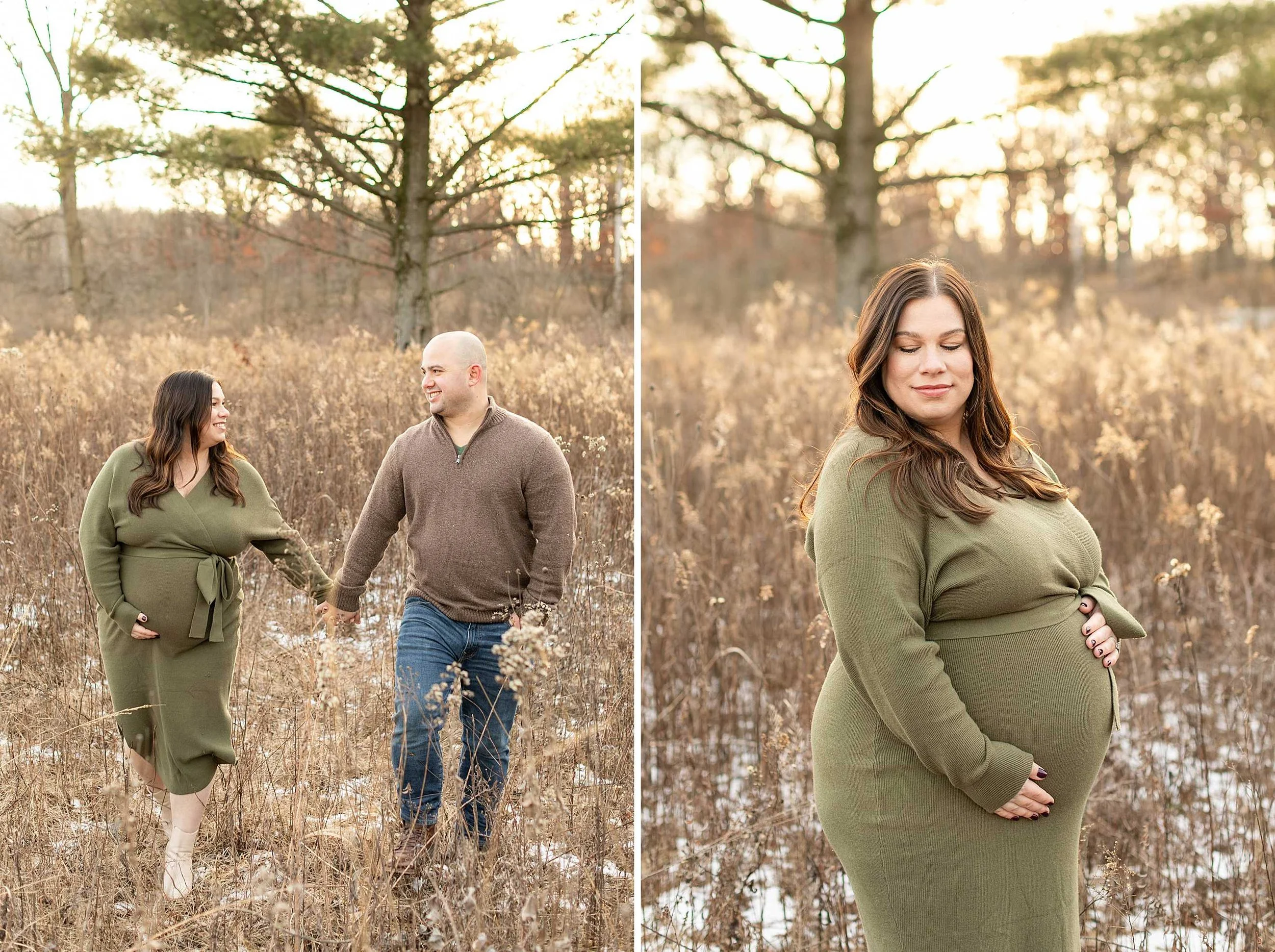 Winter woods maternity session at Goodenow grove in Beecher illinois