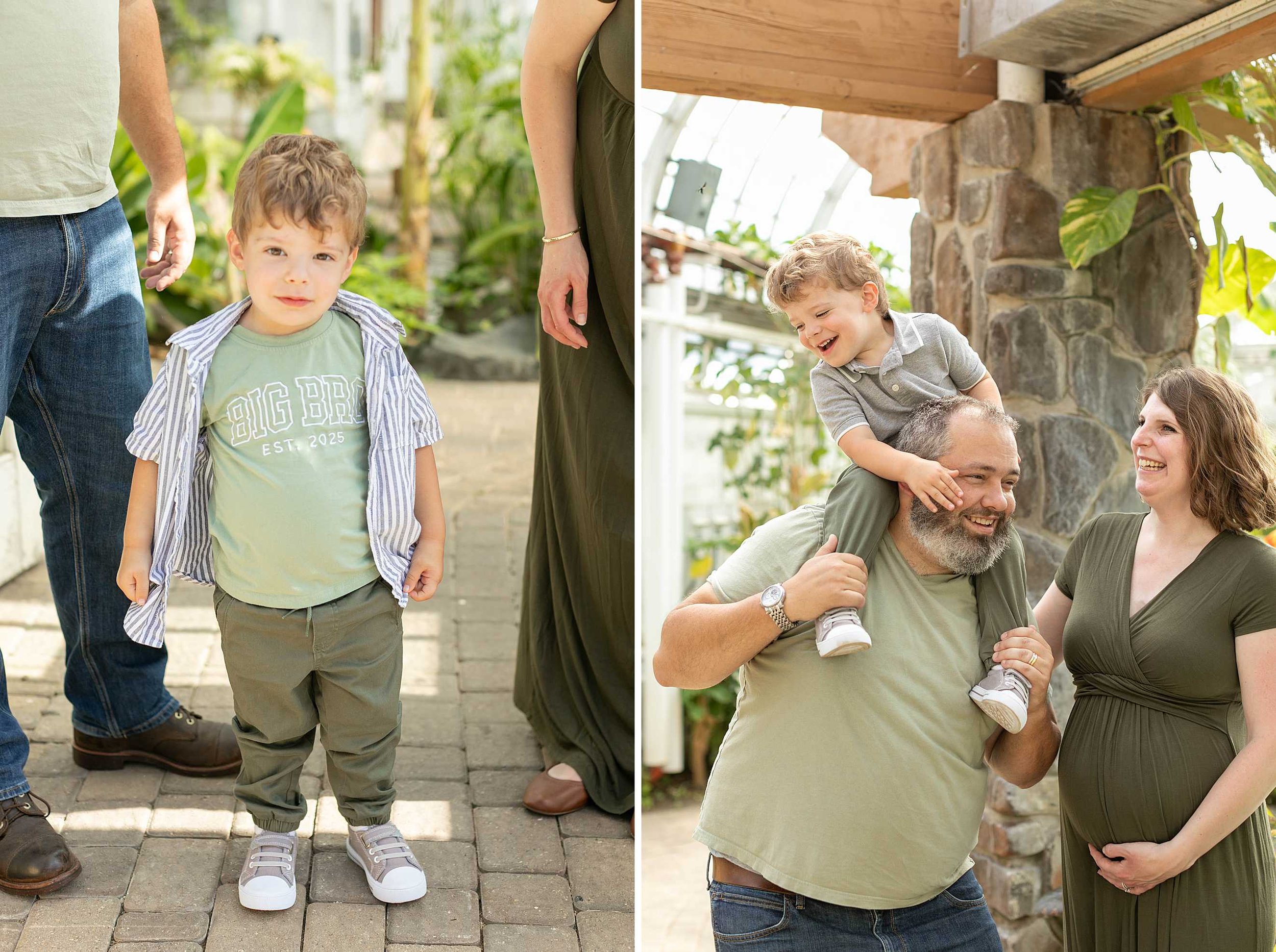Bird haven greenhouse maternity family photos at pilcher park in joliet illinois