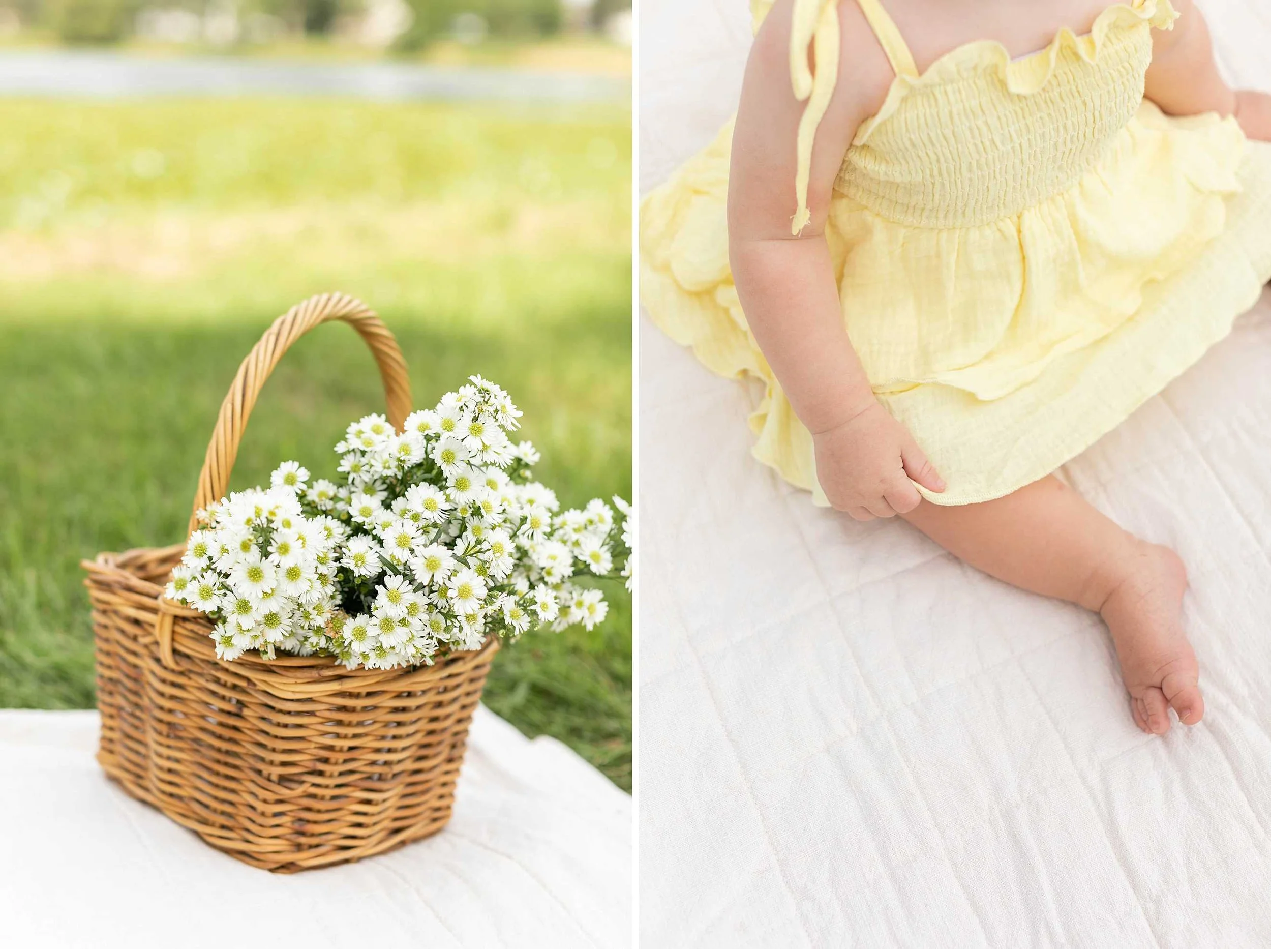 Butter yellow daisy first birthday cake smash Frankfort Illinois