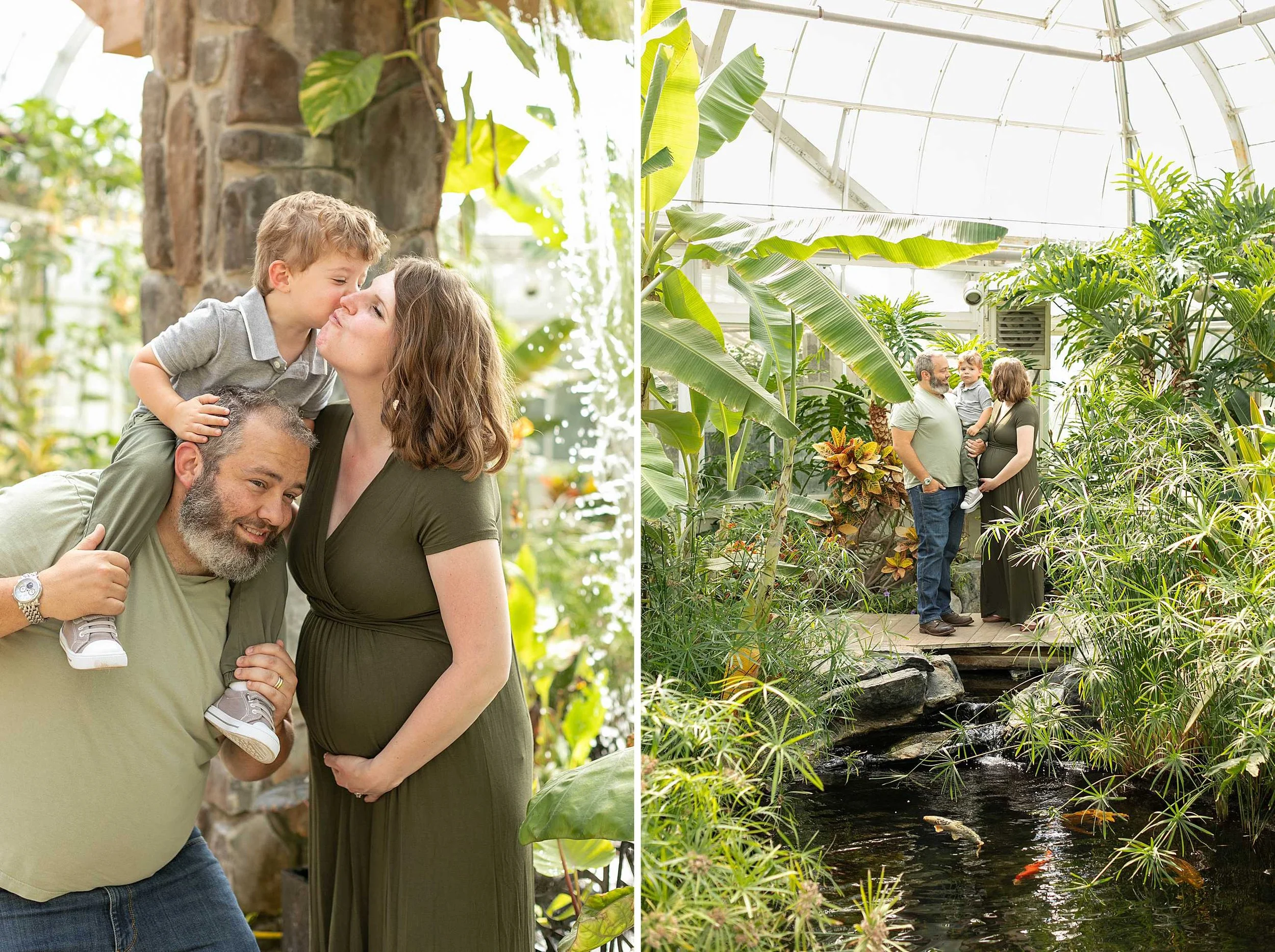 Bird haven greenhouse maternity family photos at pilcher park in joliet illinois