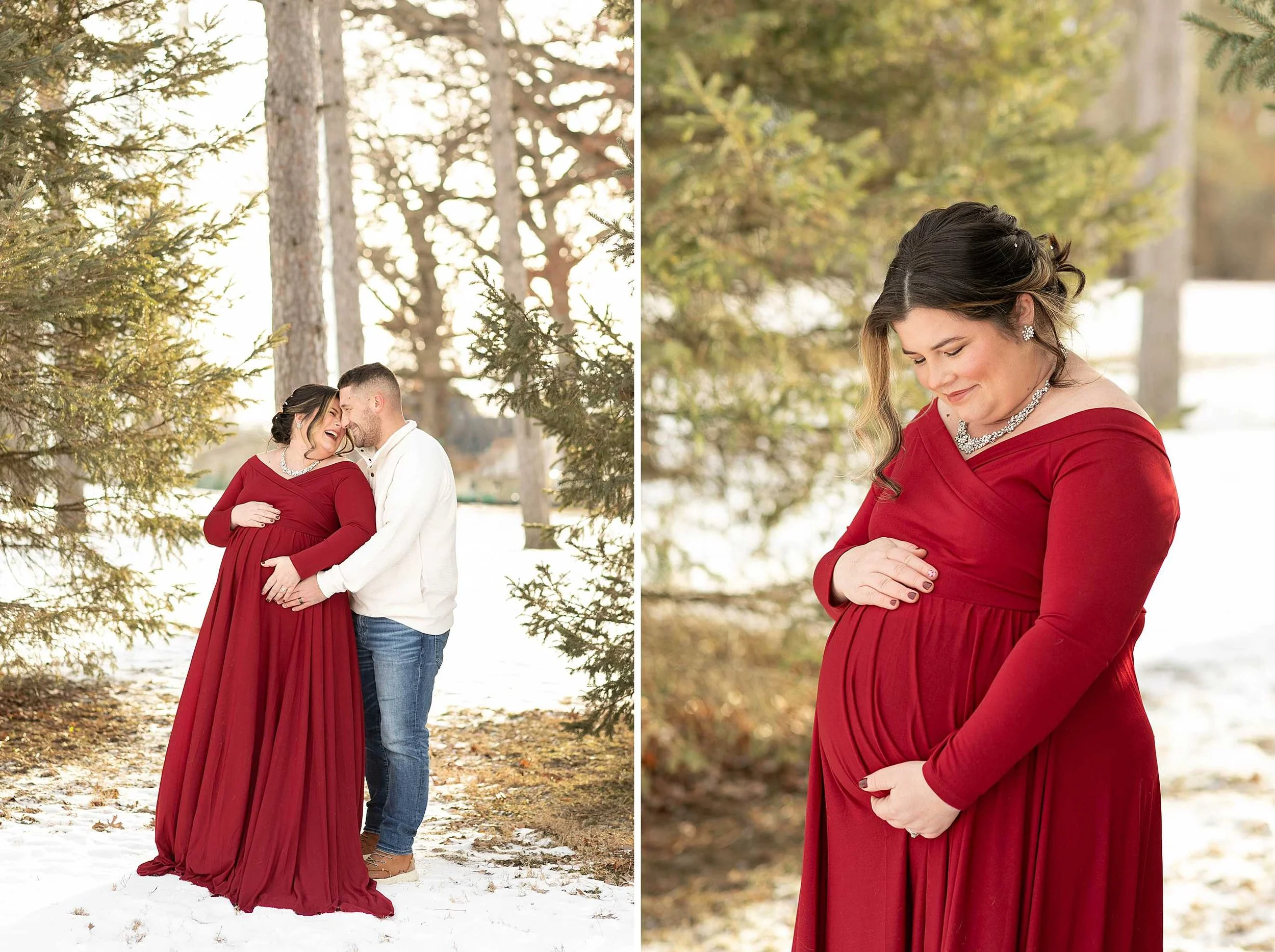 Snowy winter maternity session at evergreen park in Lowell Indiana