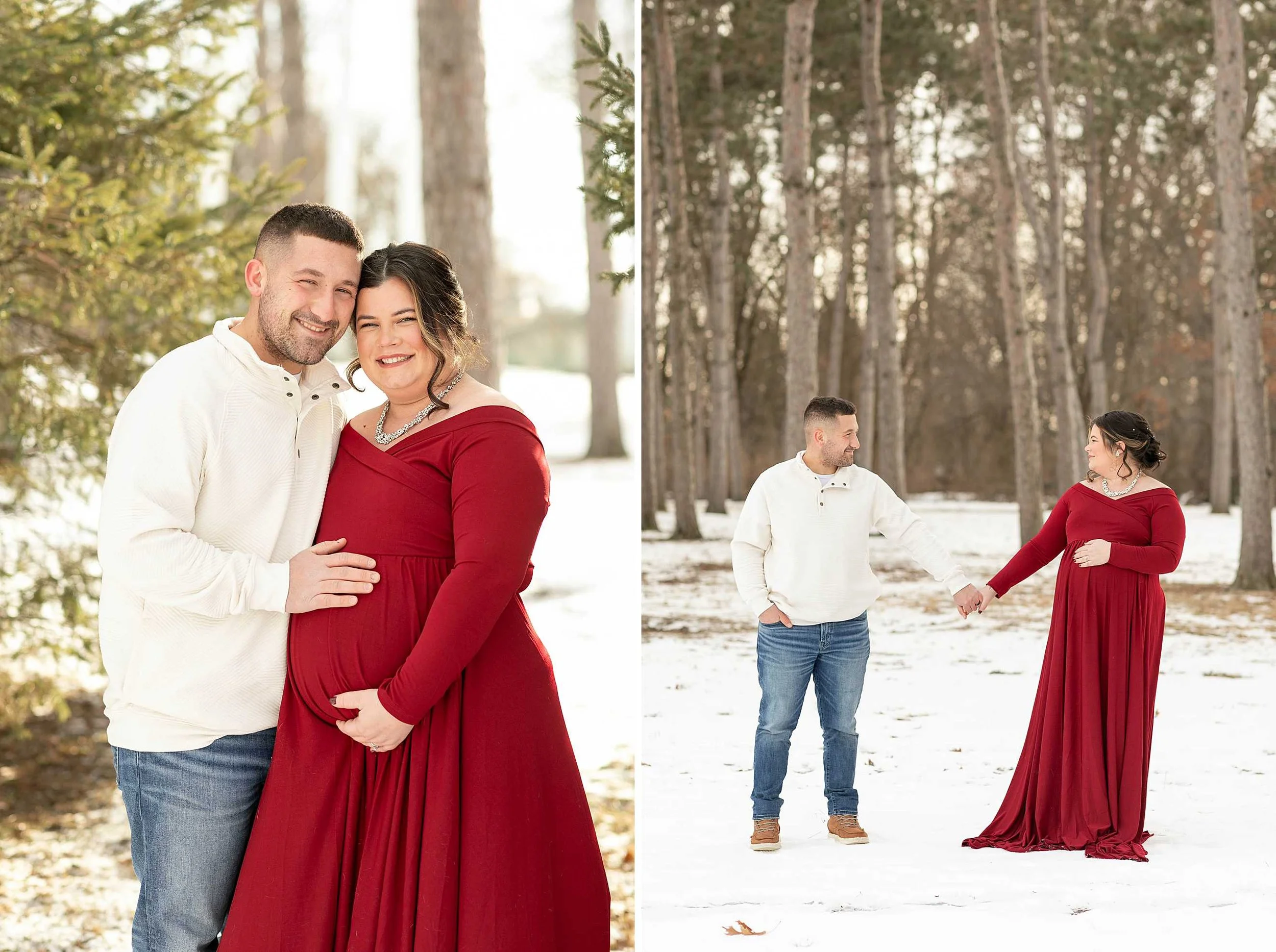 Snowy winter maternity session at evergreen park in Lowell Indiana
