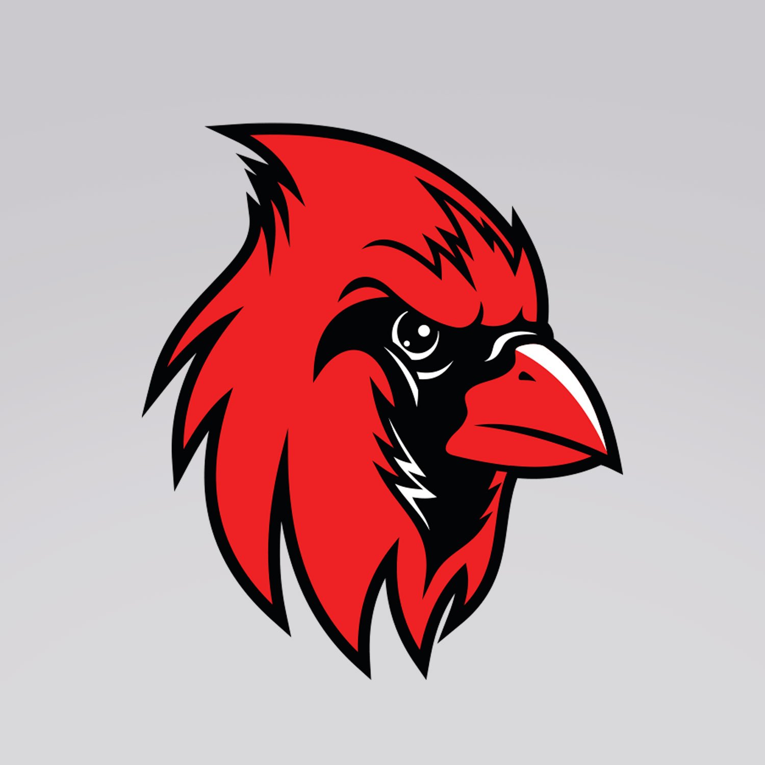 Stylized red and black hawk mascot logo on a light gray background