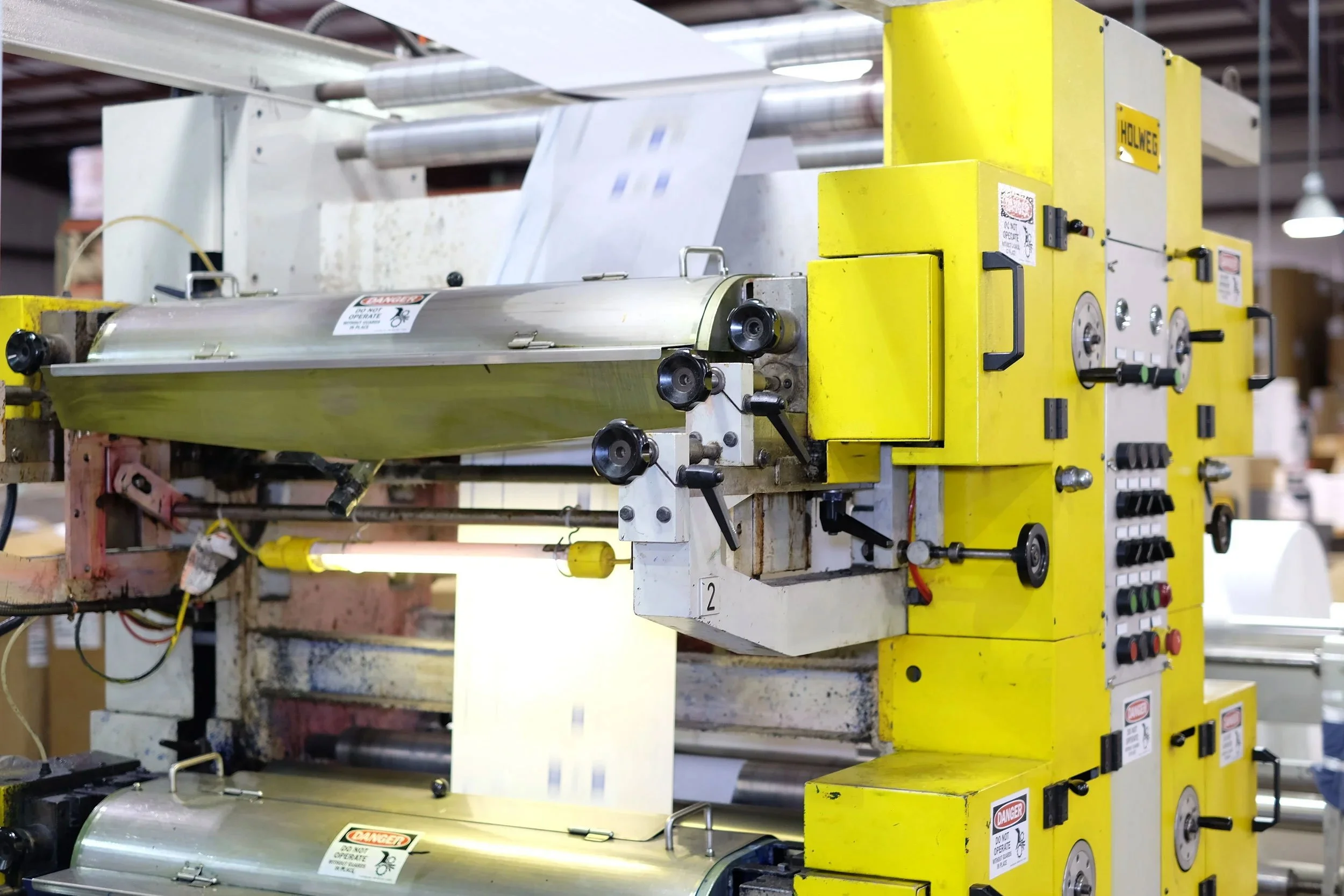 Paper bag manufacturing equipment at Cardinal Bag Company in Monroe, NC