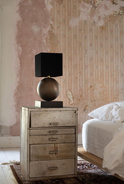 IO Brushed Patinated Copper Table Lamp by H. Bigeleisen