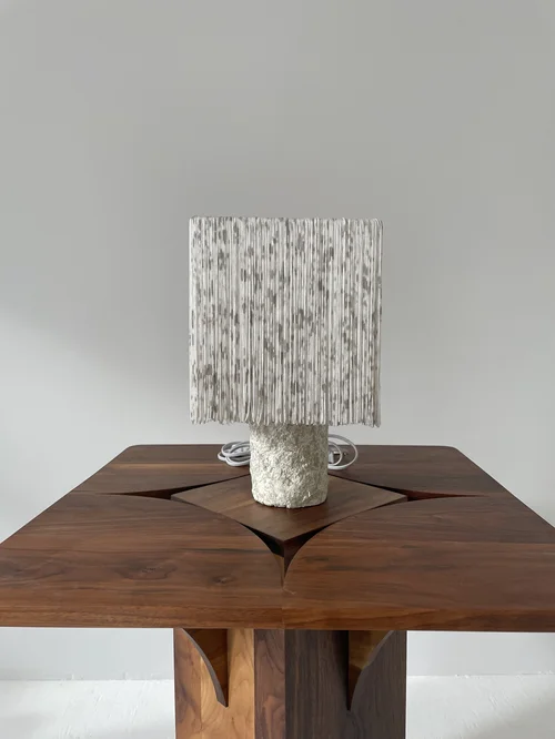 Fringe Table Lamp (Grey Shade and Sage Green Base) by H. Bigeleisen