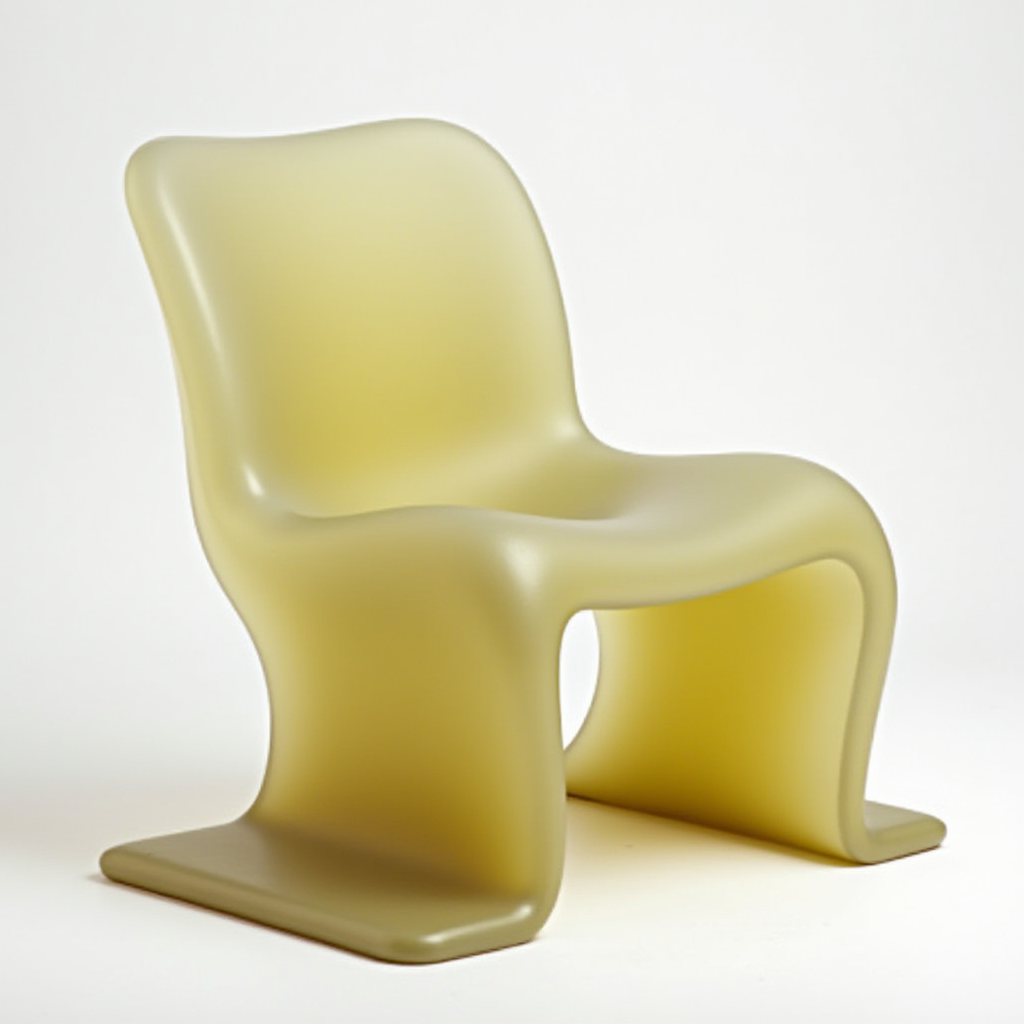 Yellow Modern Chair with Curved Design on a White Background.