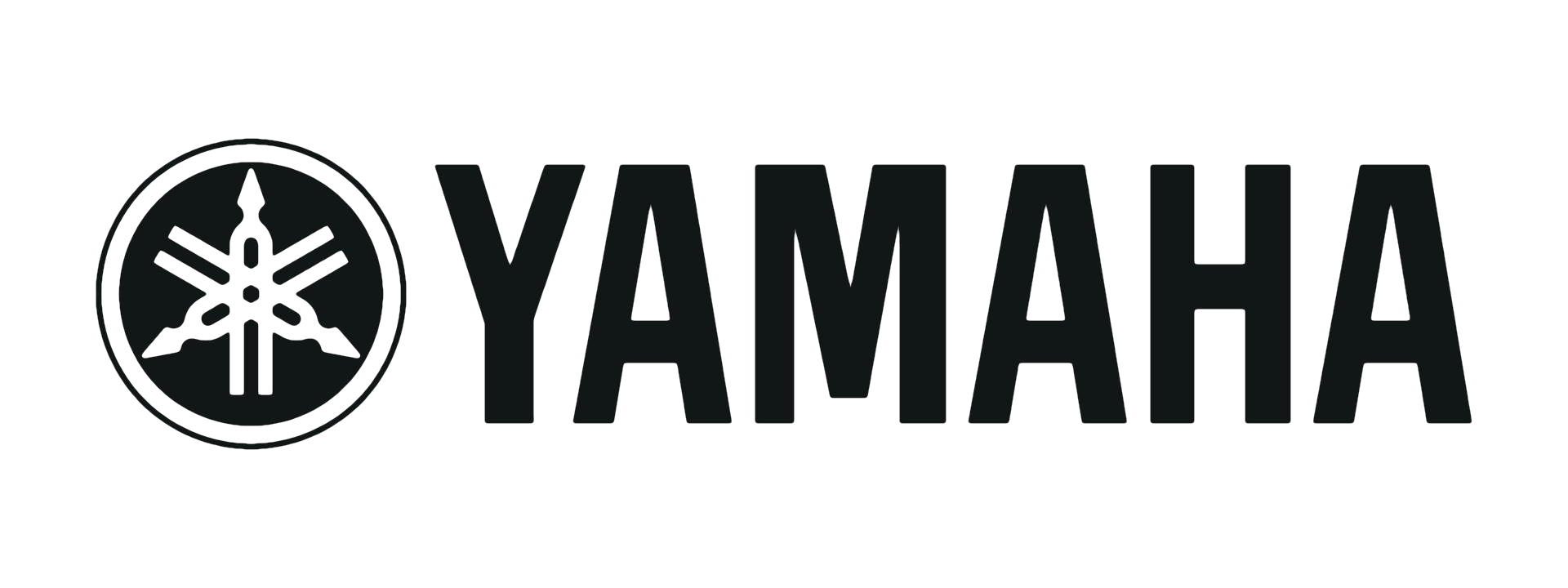 Black Yamaha logo with a stylized tuning fork inside a circle, and the word Yamaha in bold uppercase letters.