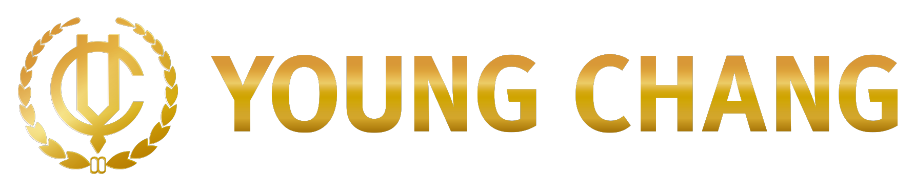 Gold logo with a laurel wreath and a symbol, followed by the text "YOUNG CHANG" in gold letterings.