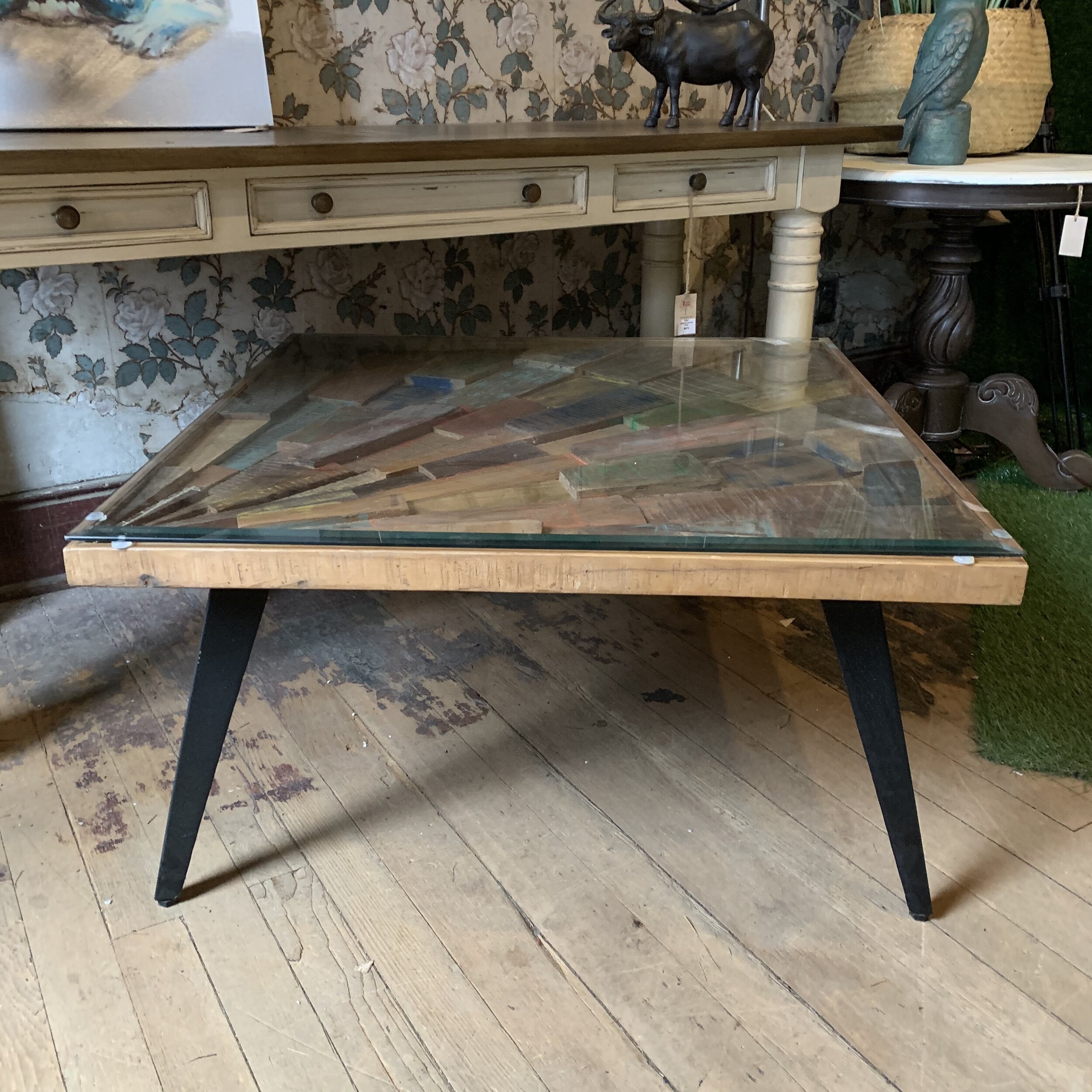 Reclaimed Wood Coffee Table w/ glass