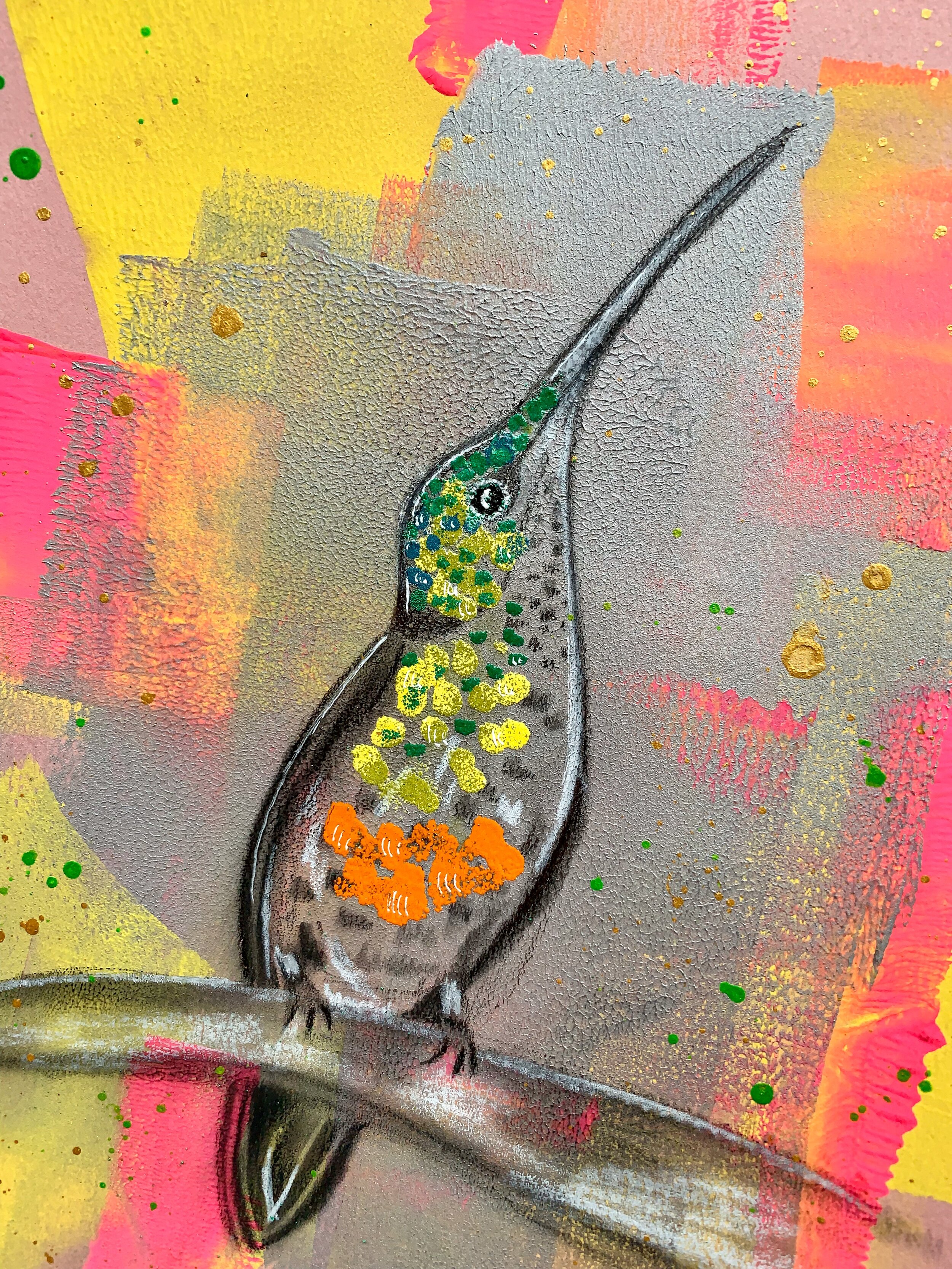 Hummingbird in mixed media