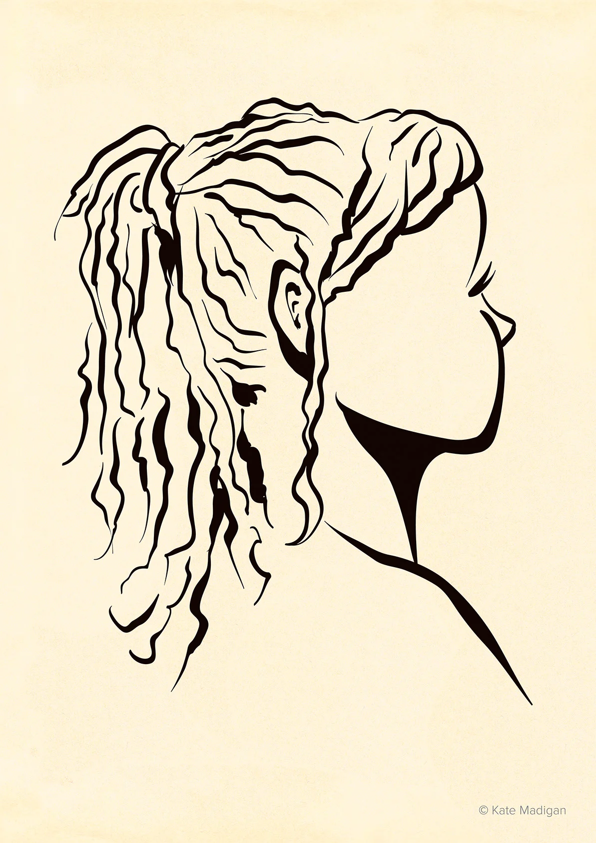 Portrait of a little girl with tangled hair spotted at Blackwell's, Oxford. Created as part of my solo exhibition at Blackwell's Bookshop. Copyright Kate Madigan.